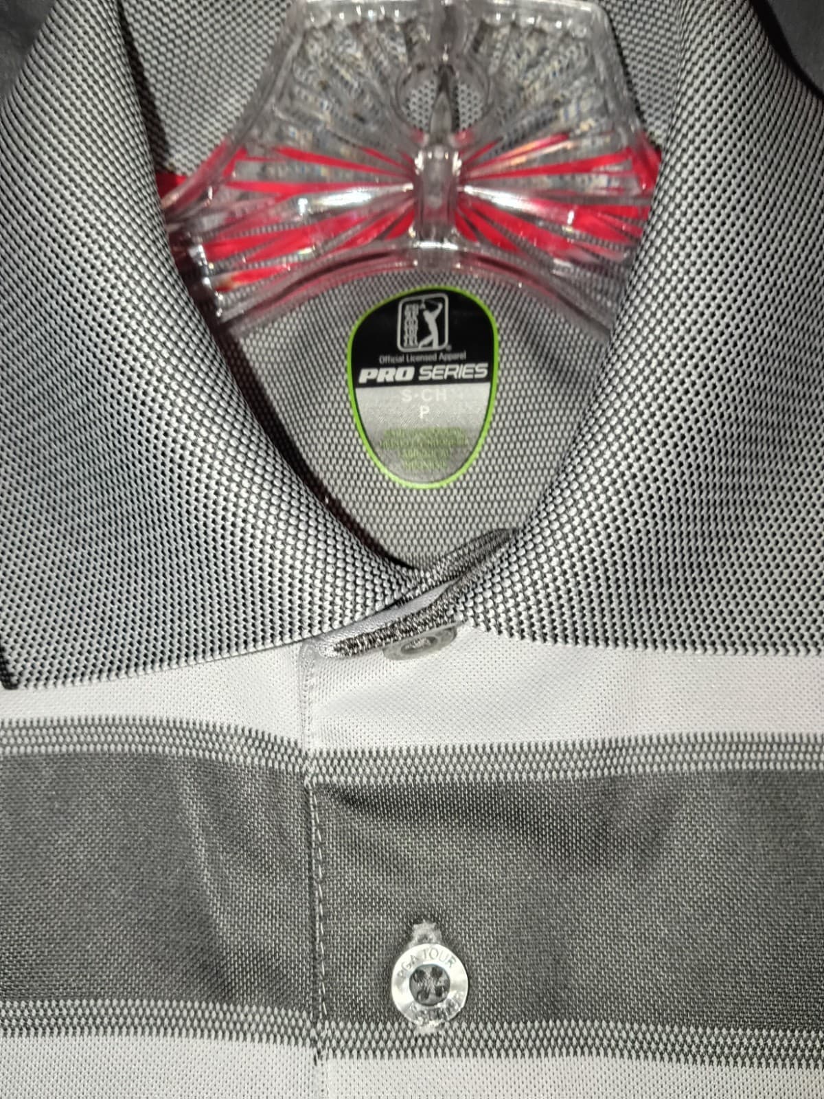 pga tour Pro Series Polo Shirt Men's S Gray/White Striped Short Sleeve Logo - Thumbnail 2