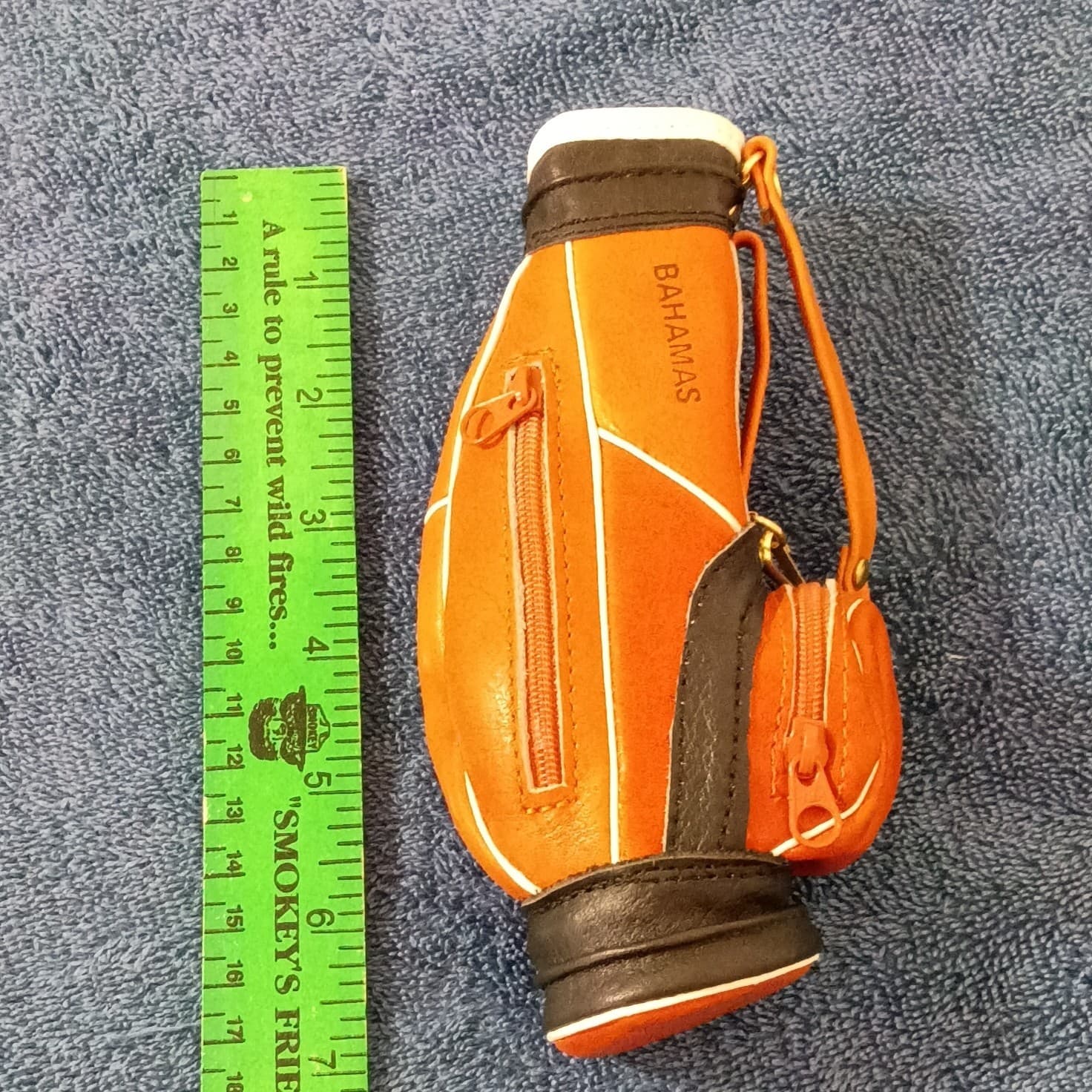 Mini Golf Bag Keychain Orange/Black/White Zippered 7in "Bahamas" - Thumbnail 6