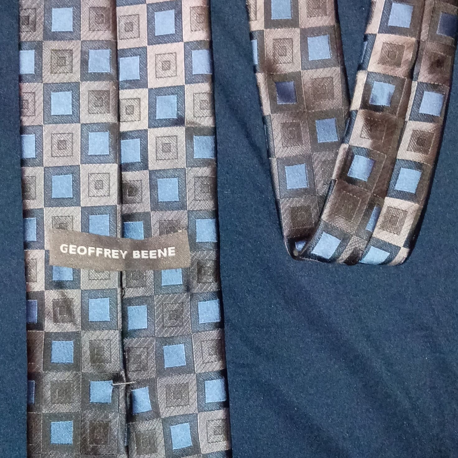 Geoffrey Beene Men’s Woven Polyester Tie Blue, Gray & Black Geometric Extra Long - Thumbnail 7