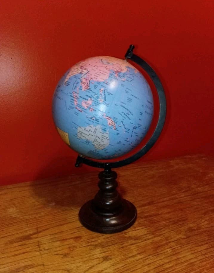 Rotating Tabletop World Globe 10in Blue Ocean Plastic/Wood Base Included - Thumbnail 2