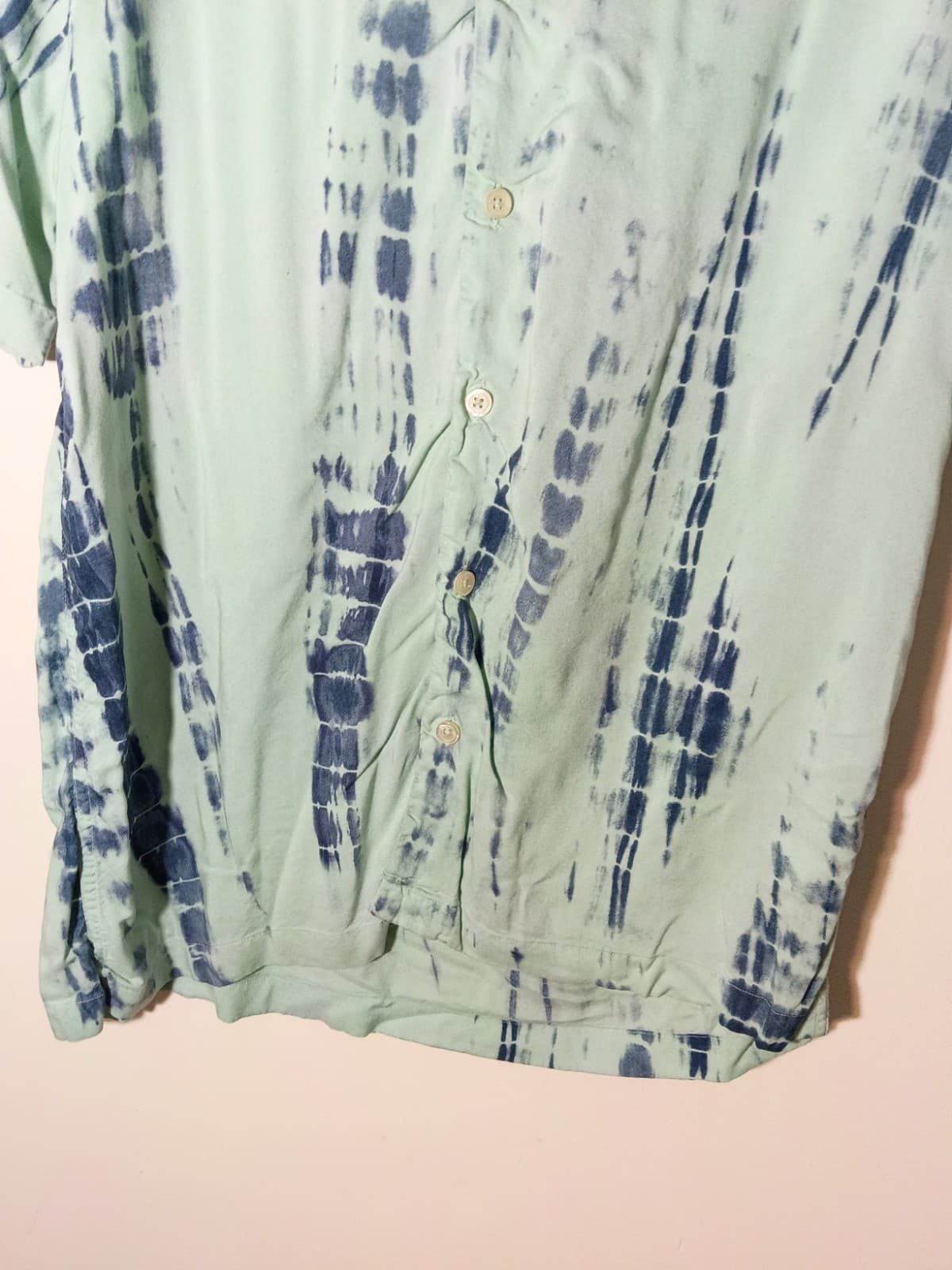 Nuon Relaxed Fit Mens M Short Sleeve Button-Up Tie-Dye Blue Green Viscose - Thumbnail 6