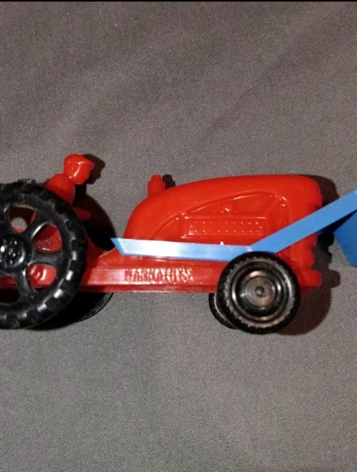 vintage Plastic Toy Farm Tractor Vehicle w/ Front Loader Scoop, Red/Blue/Black - Thumbnail 5