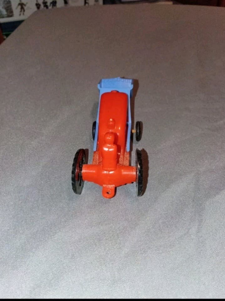 vintage Plastic Toy Farm Tractor Vehicle w/ Front Loader Scoop, Red/Blue/Black - Thumbnail 2