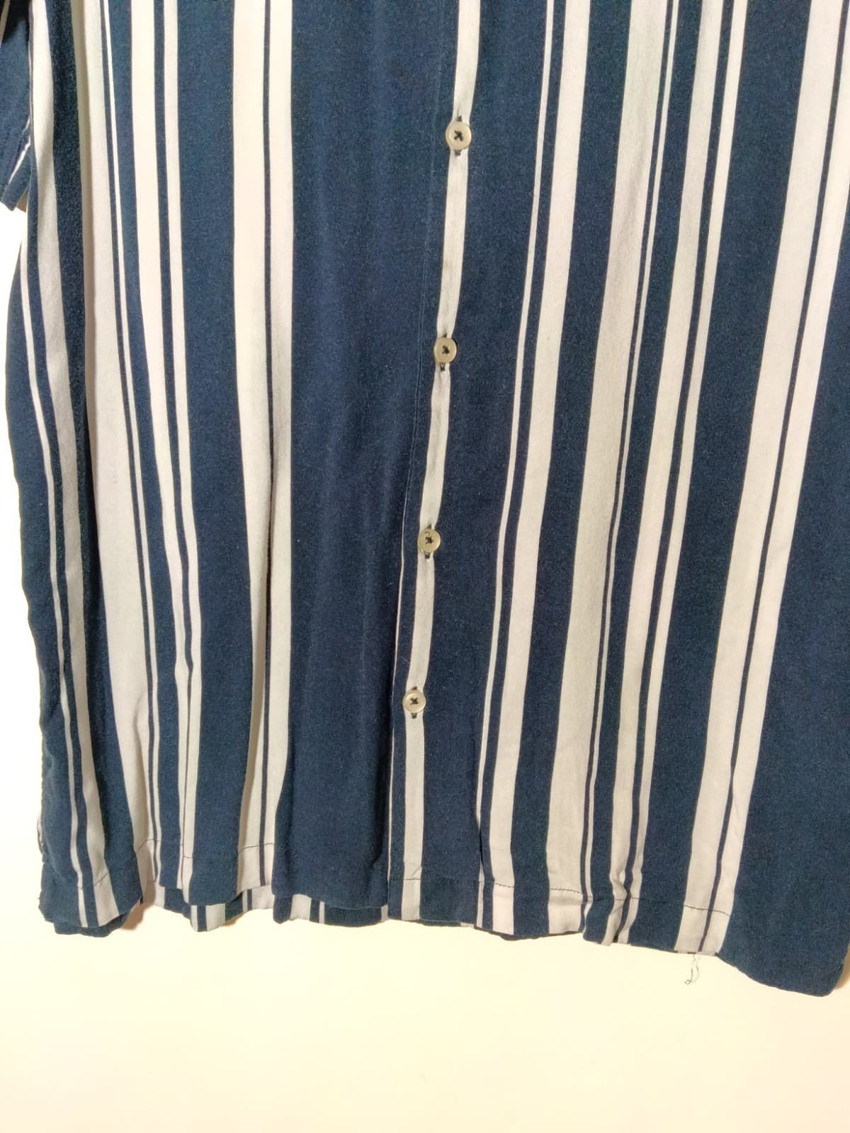 NUON Mens M Short Sleeve Button-Up Blue White Striped Woven Viscose Relaxed - Thumbnail 6