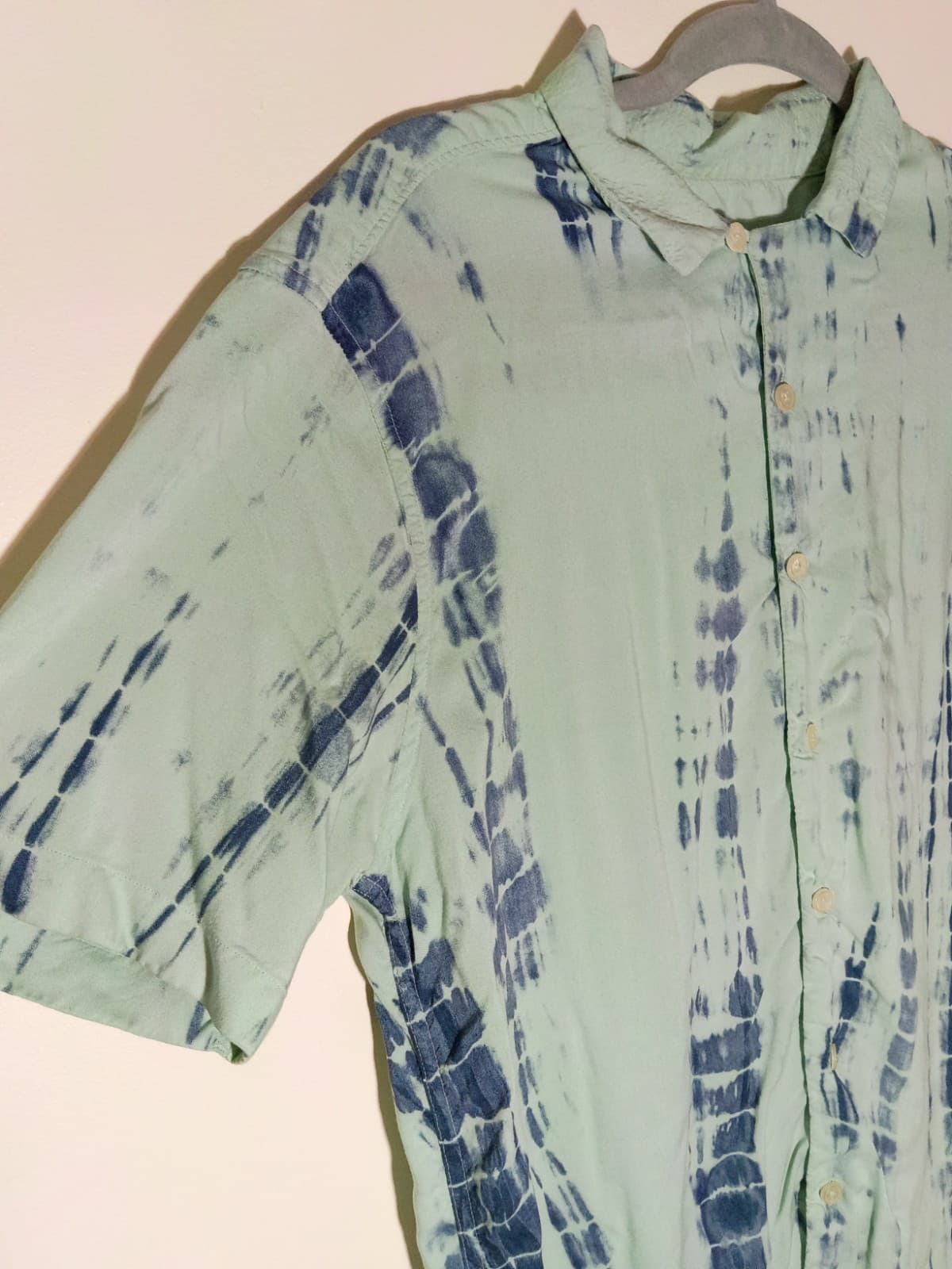 Nuon Relaxed Fit Mens M Short Sleeve Button-Up Tie-Dye Blue Green Viscose - Thumbnail 5