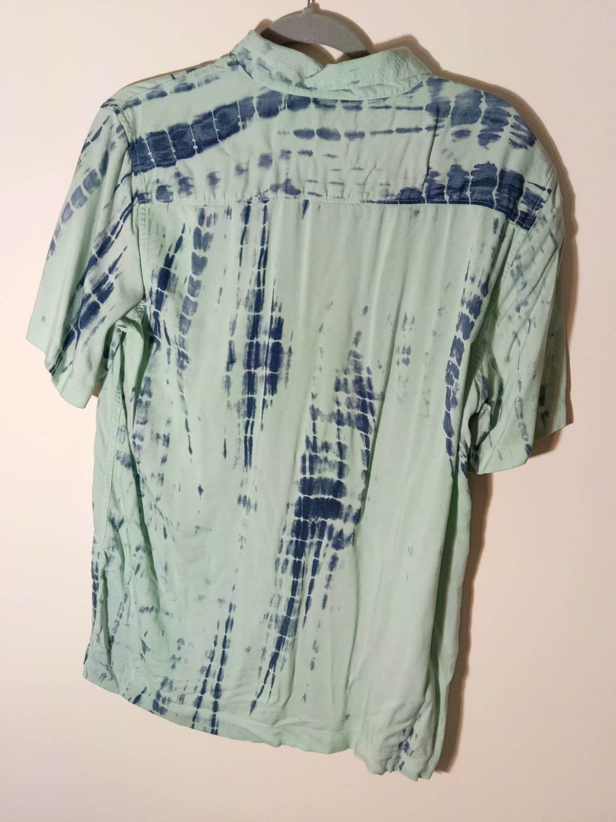 Nuon Relaxed Fit Mens M Short Sleeve Button-Up Tie-Dye Blue Green Viscose - Thumbnail 2