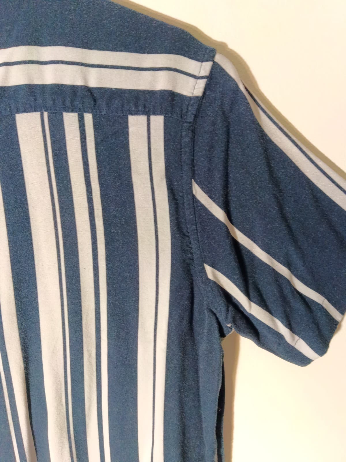 NUON Mens M Short Sleeve Button-Up Blue White Striped Woven Viscose Relaxed - Thumbnail 7