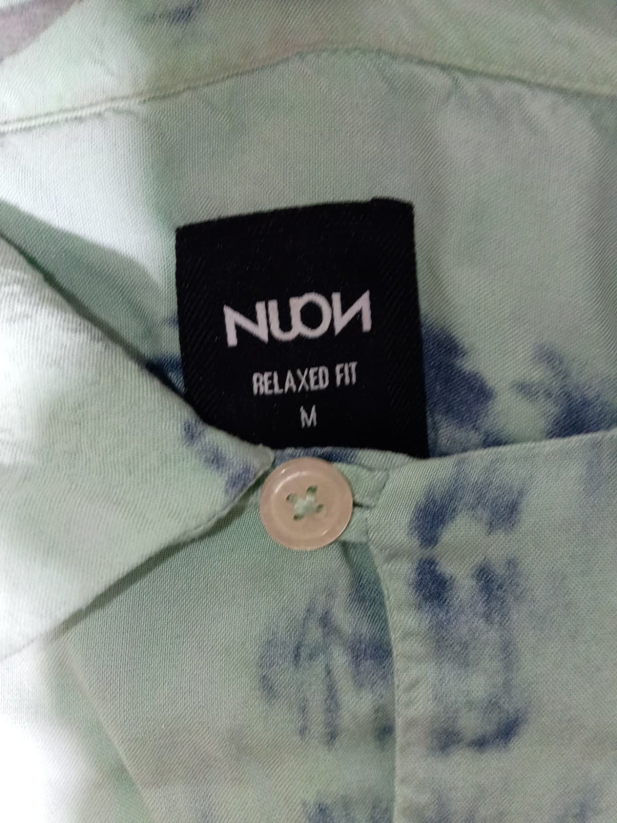 Nuon Relaxed Fit Mens M Short Sleeve Button-Up Tie-Dye Blue Green Viscose - Thumbnail 3