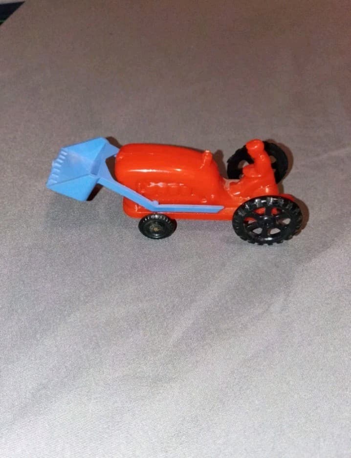 vintage Plastic Toy Farm Tractor Vehicle w/ Front Loader Scoop, Red/Blue/Black - Thumbnail 3