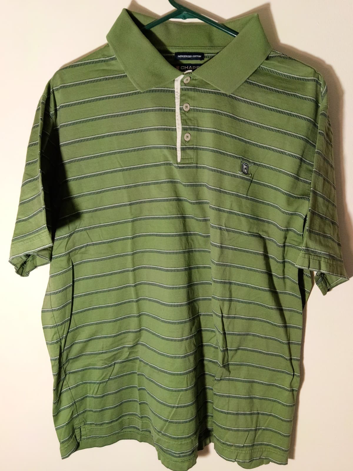 Chaps Golf Men's XL Mercerized Cotton Striped Polo Shirt Green/Blue Short Sleeve