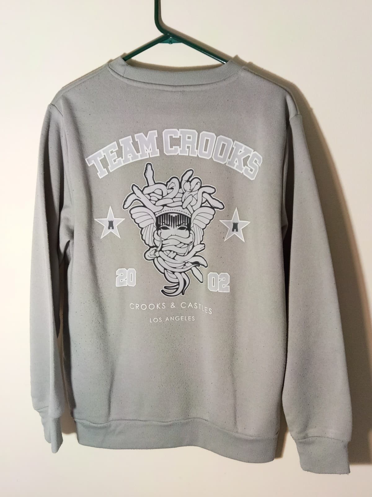 Crooks & Castles Men's Size M Gray Crewneck Fleece Pullover Logo Sweatshirt - Thumbnail 7