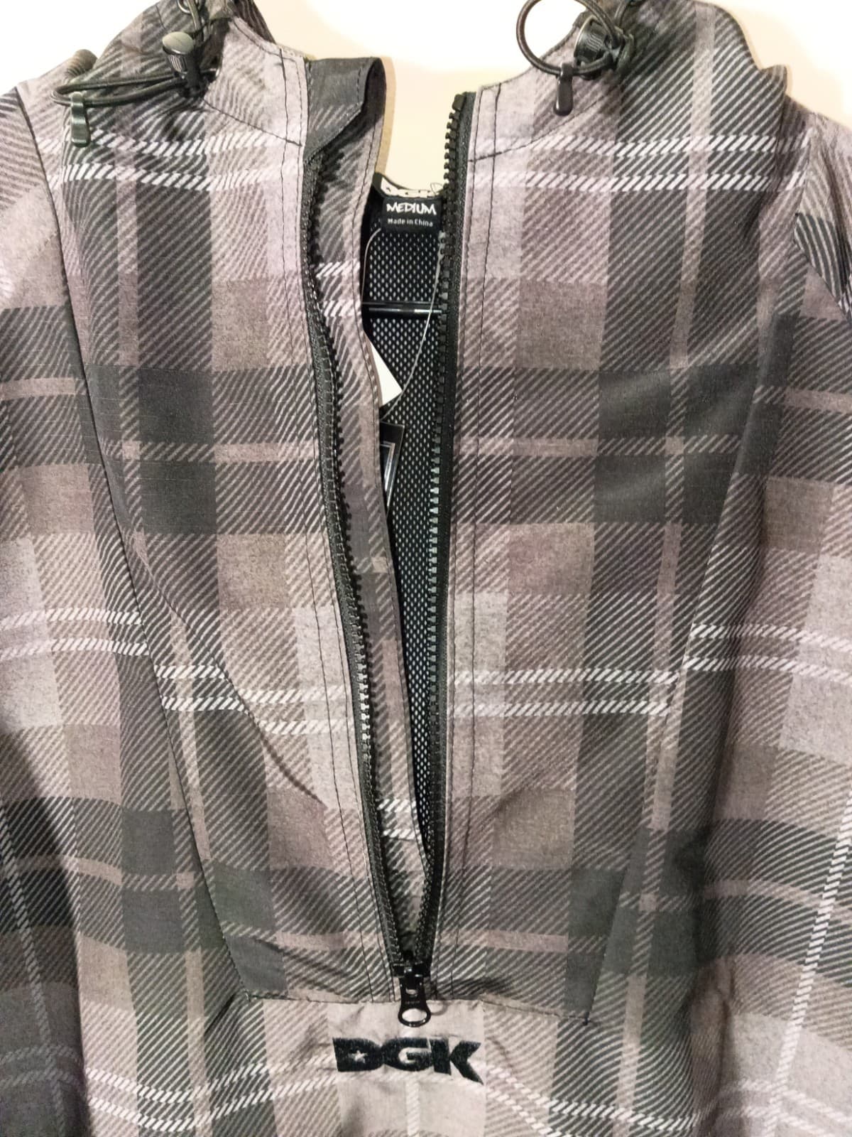 DGK 1/4 Zip Hooded Anorak Jacket Men's Size M Black Gray Plaid - Thumbnail 5