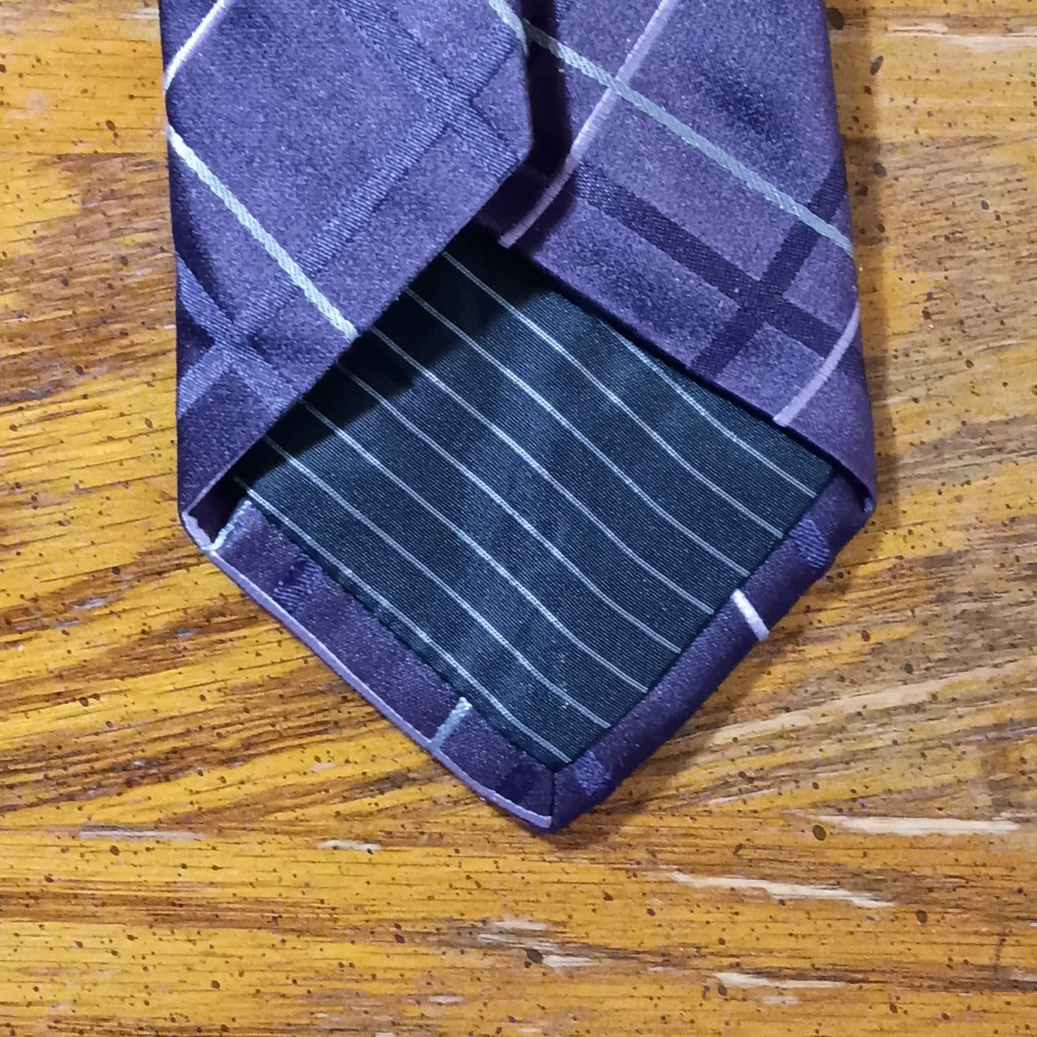 Express Design Studio Men’s Silk Tie Purple & Gray Plaid & Checks Logo Accent - Thumbnail 8