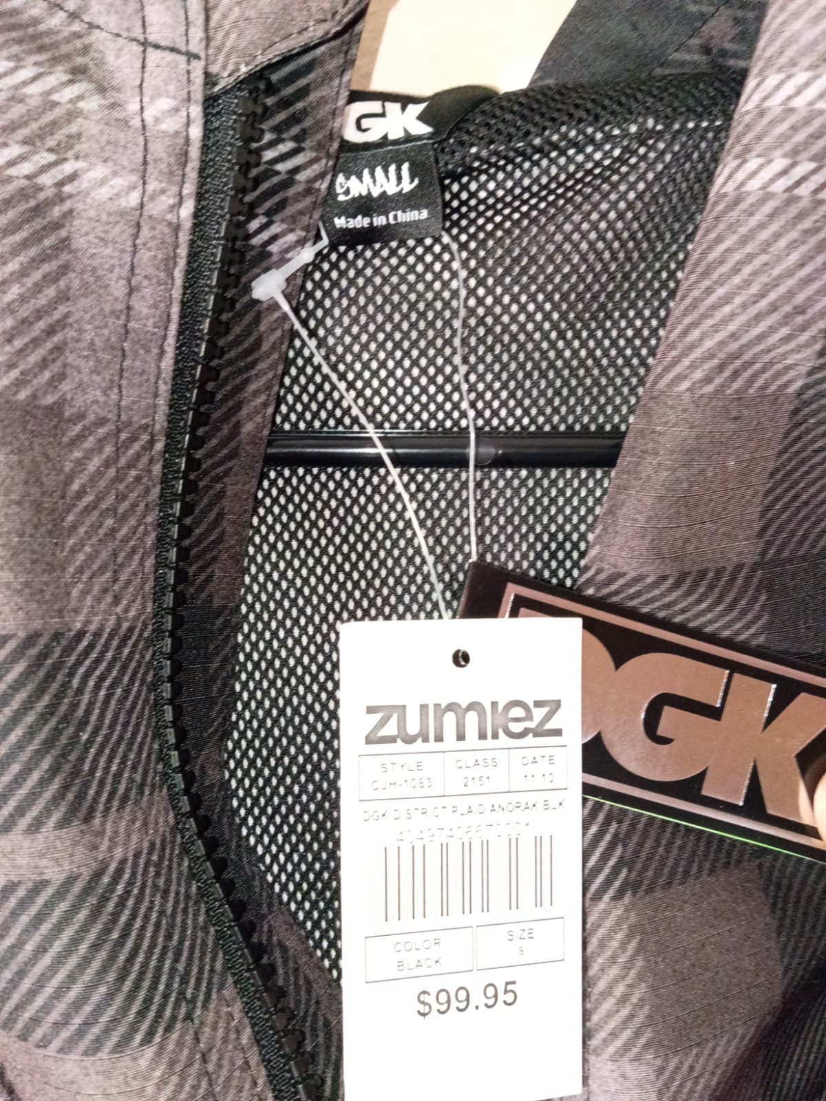 DGK 1/4 Zip Hooded Anorak Jacket Men's Size S Gray/Black Plaid Polyester - Thumbnail 6