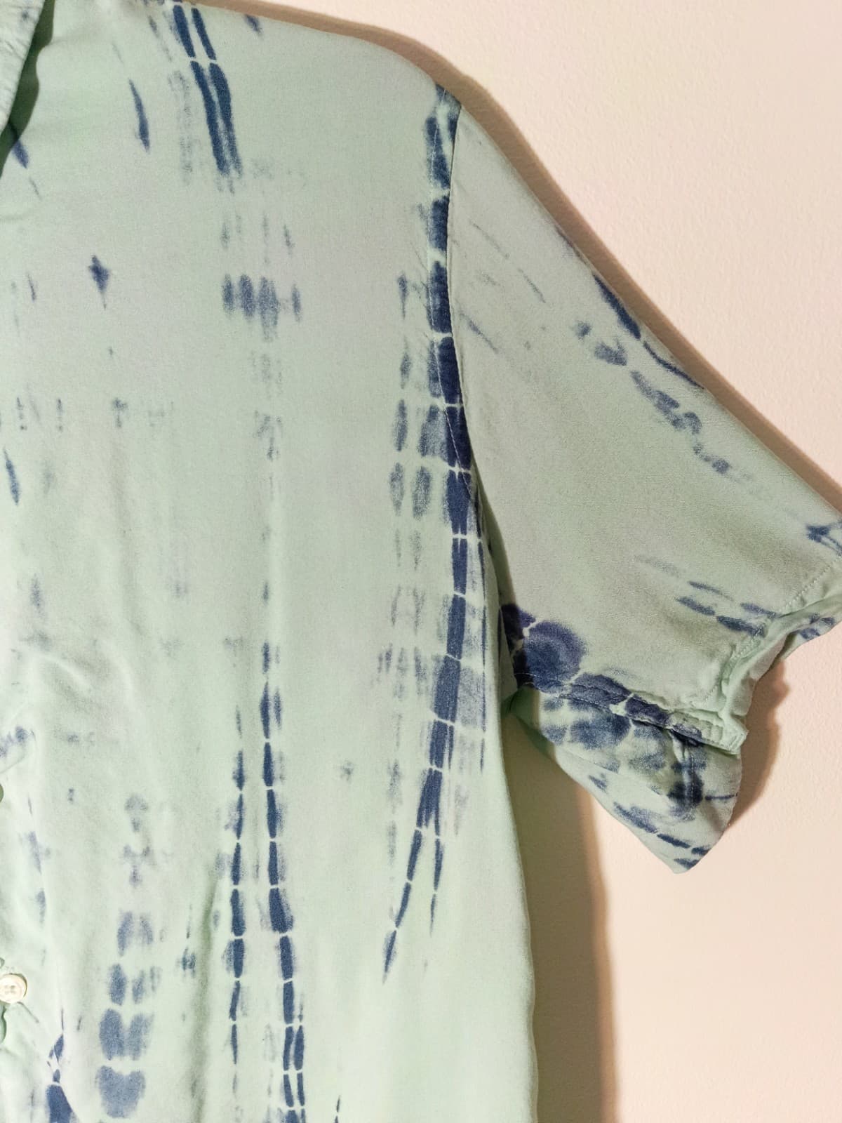 Nuon Relaxed Fit Mens M Short Sleeve Button-Up Tie-Dye Blue Green Viscose - Thumbnail 4