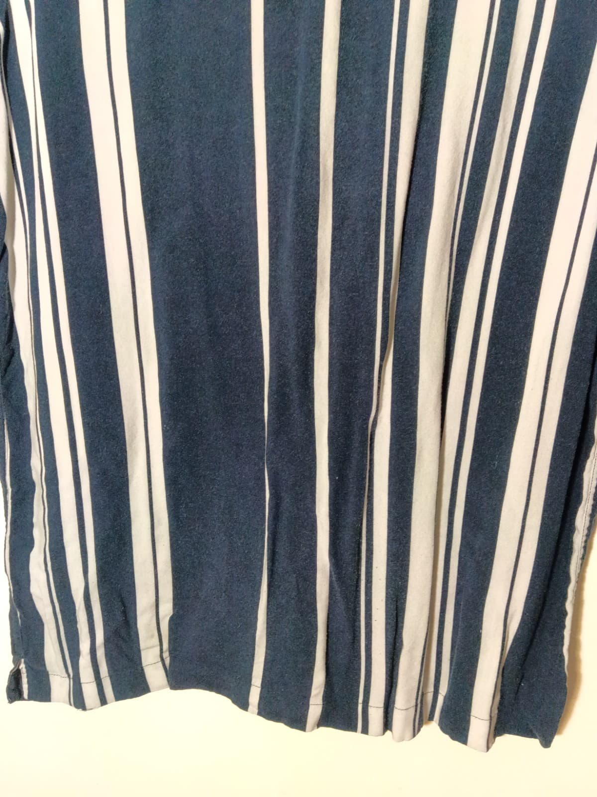 NUON Mens M Short Sleeve Button-Up Blue White Striped Woven Viscose Relaxed - Thumbnail 9