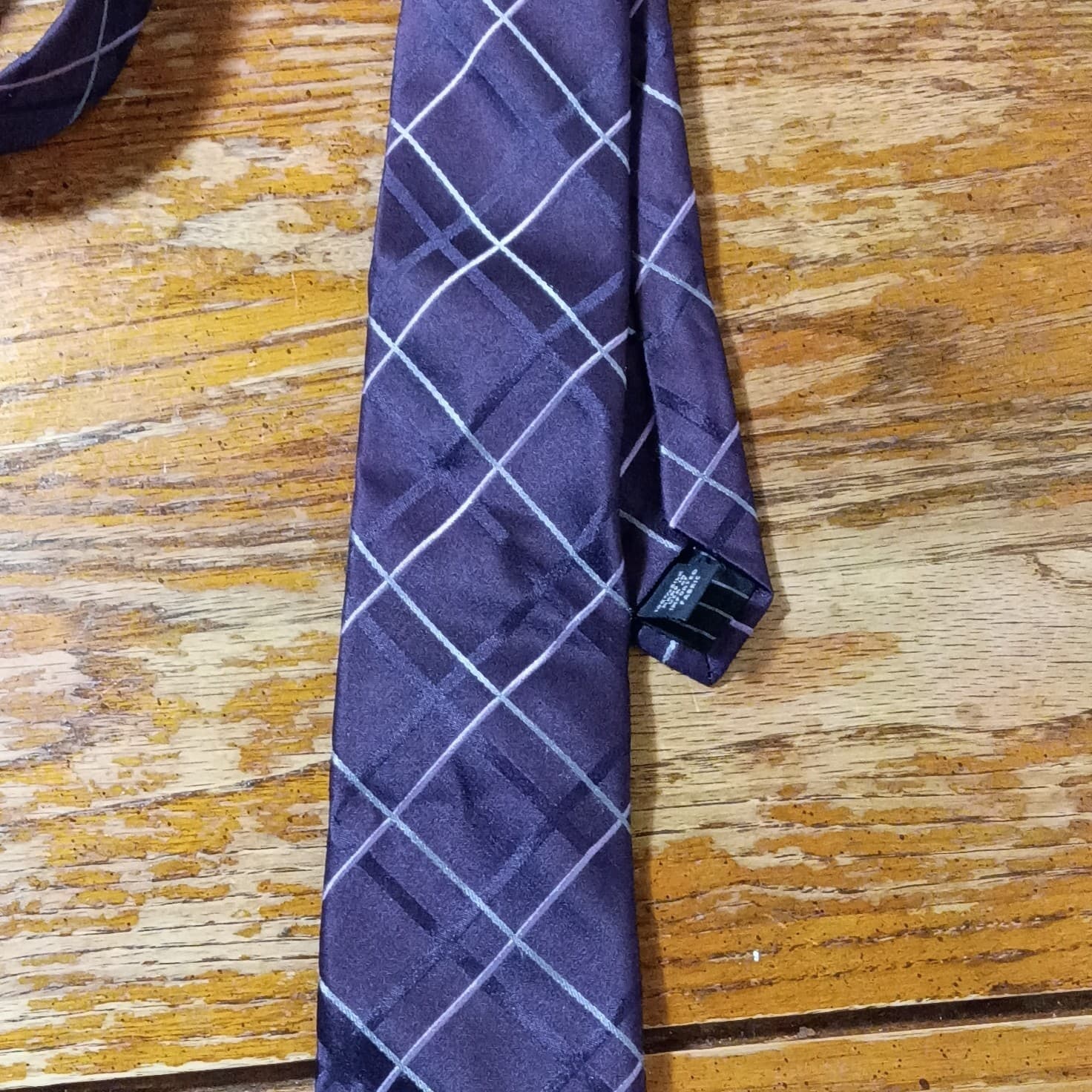 Express Design Studio Men’s Silk Tie Purple & Gray Plaid & Checks Logo Accent - Thumbnail 5