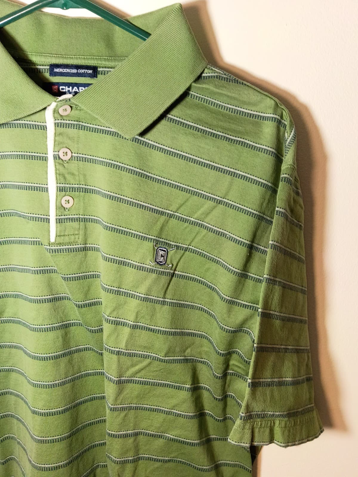 Chaps Golf Men's XL Mercerized Cotton Striped Polo Shirt Green/Blue Short Sleeve - Thumbnail 3