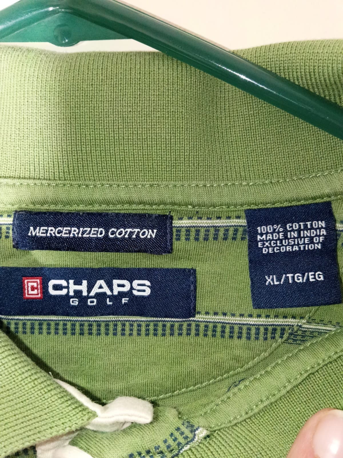 Chaps Golf Men's XL Mercerized Cotton Striped Polo Shirt Green/Blue Short Sleeve - Thumbnail 2