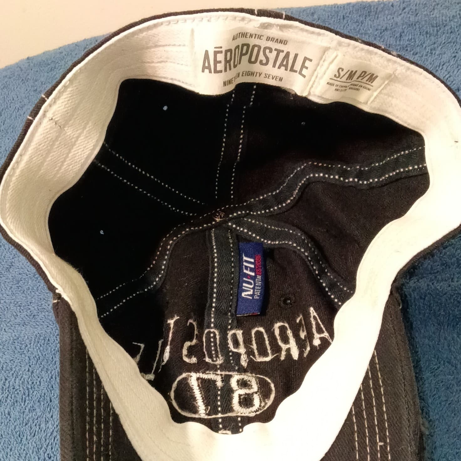 Aéropostale Athletics Logo Baseball Cap Hat Mens S/M Adjustable Black White - Thumbnail 7