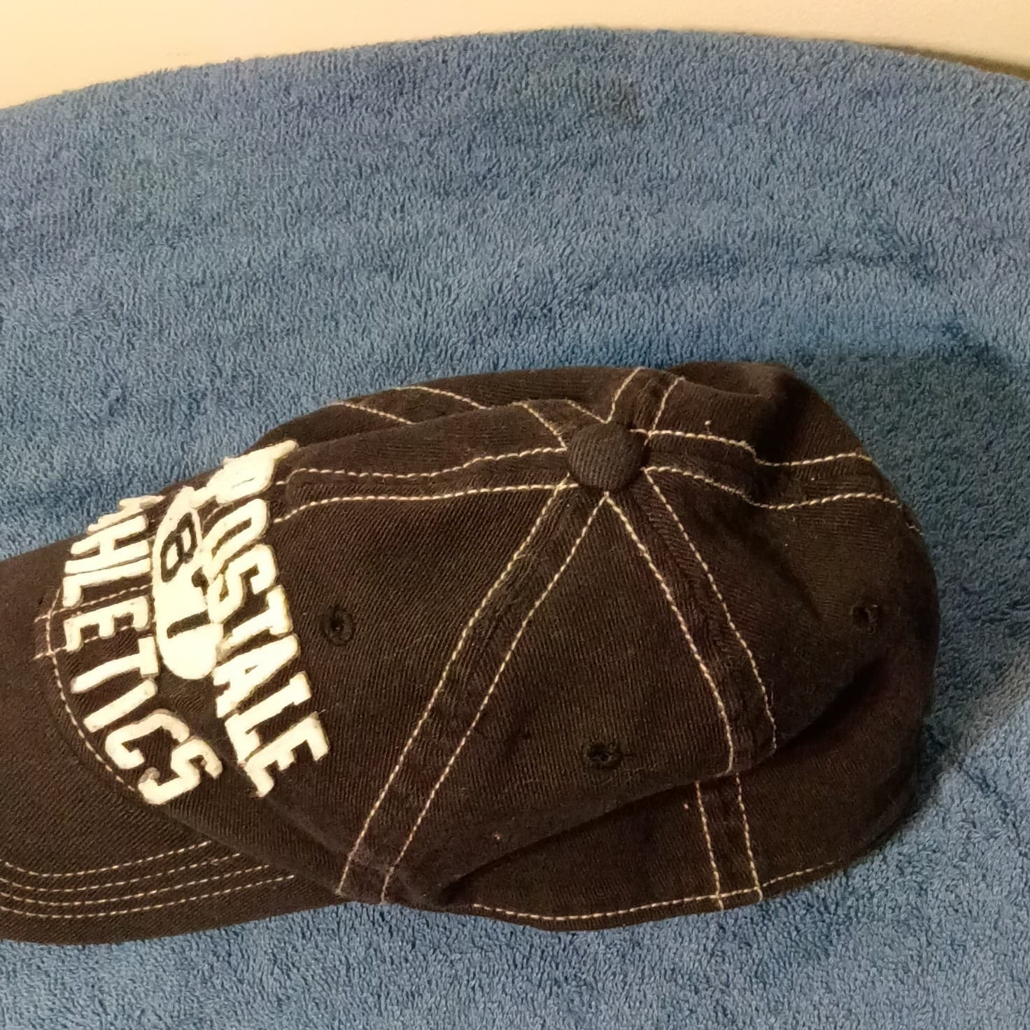 Aéropostale Athletics Logo Baseball Cap Hat Mens S/M Adjustable Black White - Thumbnail 5
