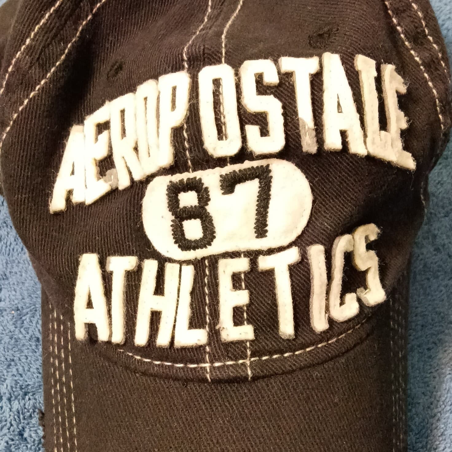 Aéropostale Athletics Logo Baseball Cap Hat Mens S/M Adjustable Black White - Thumbnail 6