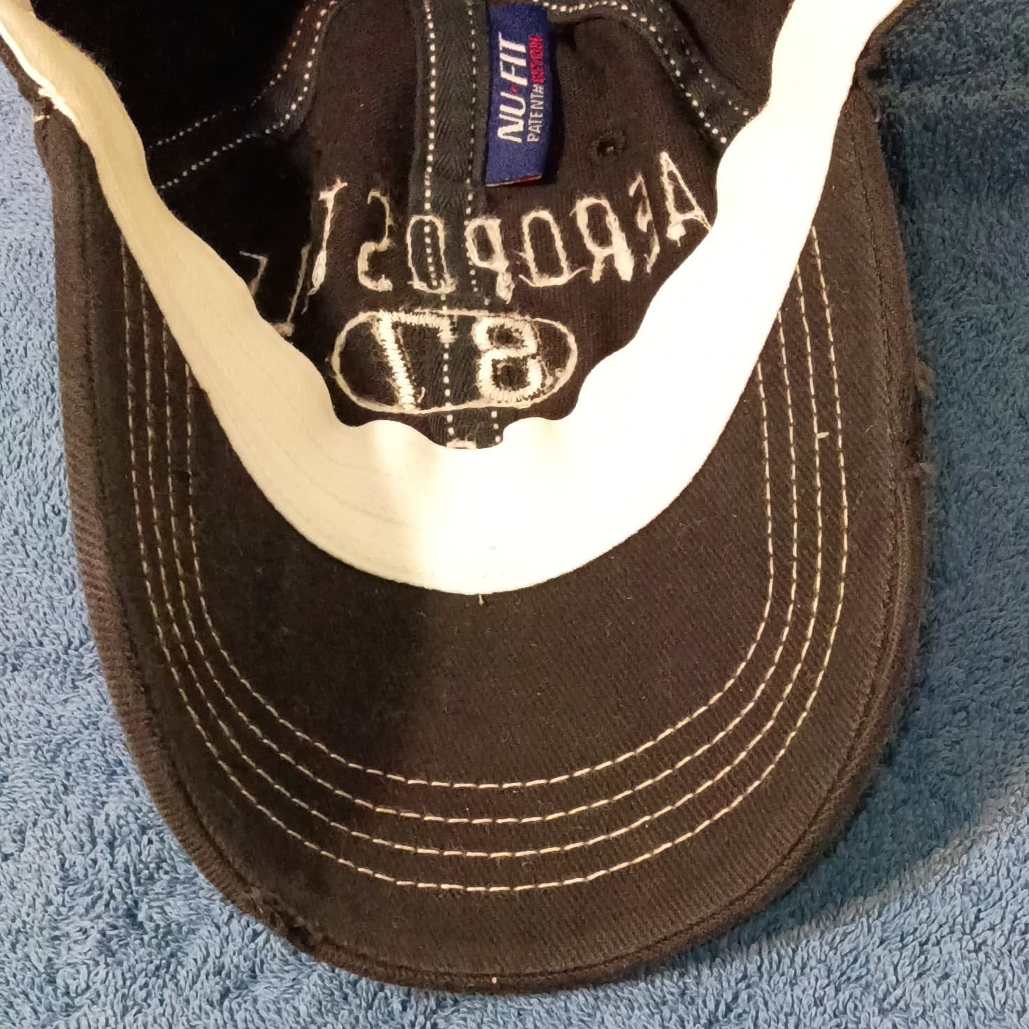 Aéropostale Athletics Logo Baseball Cap Hat Mens S/M Adjustable Black White - Thumbnail 8