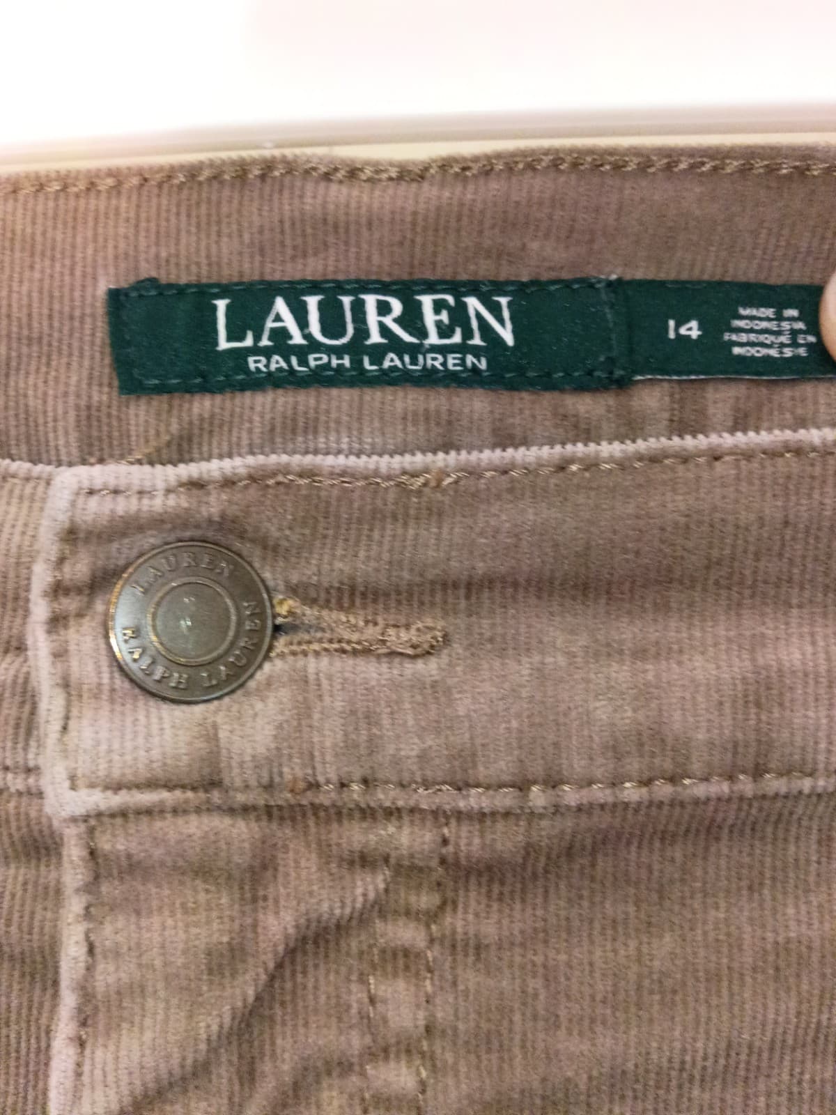 Lauren Ralph Lauren Brown Corduroy Straight Pants Zip Pockets Sz 14 - Thumbnail 2