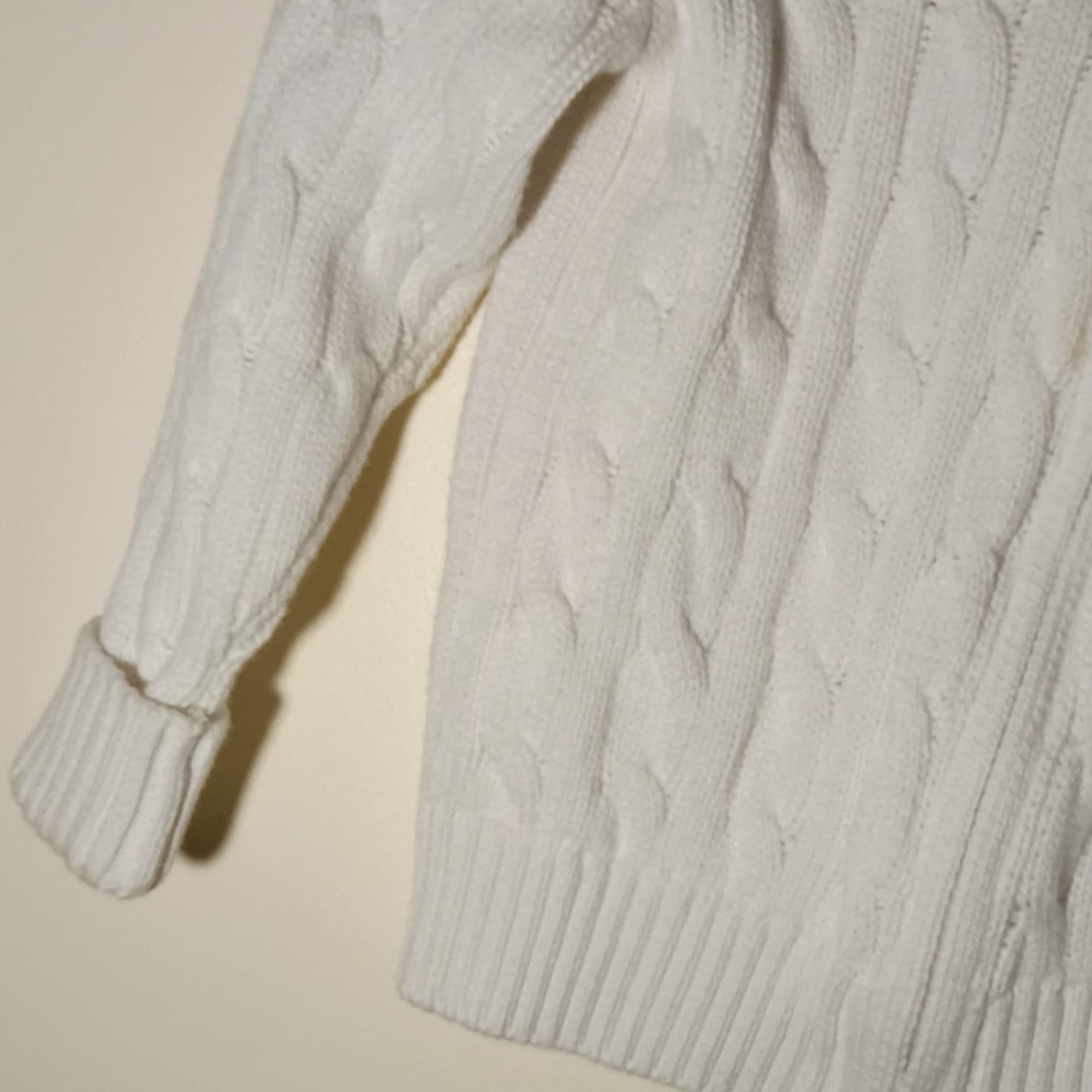 Ralph Lauren 24 Months White Cable-Knit Cotton Knit Full Zip Mock Neck Sweater - Thumbnail 4