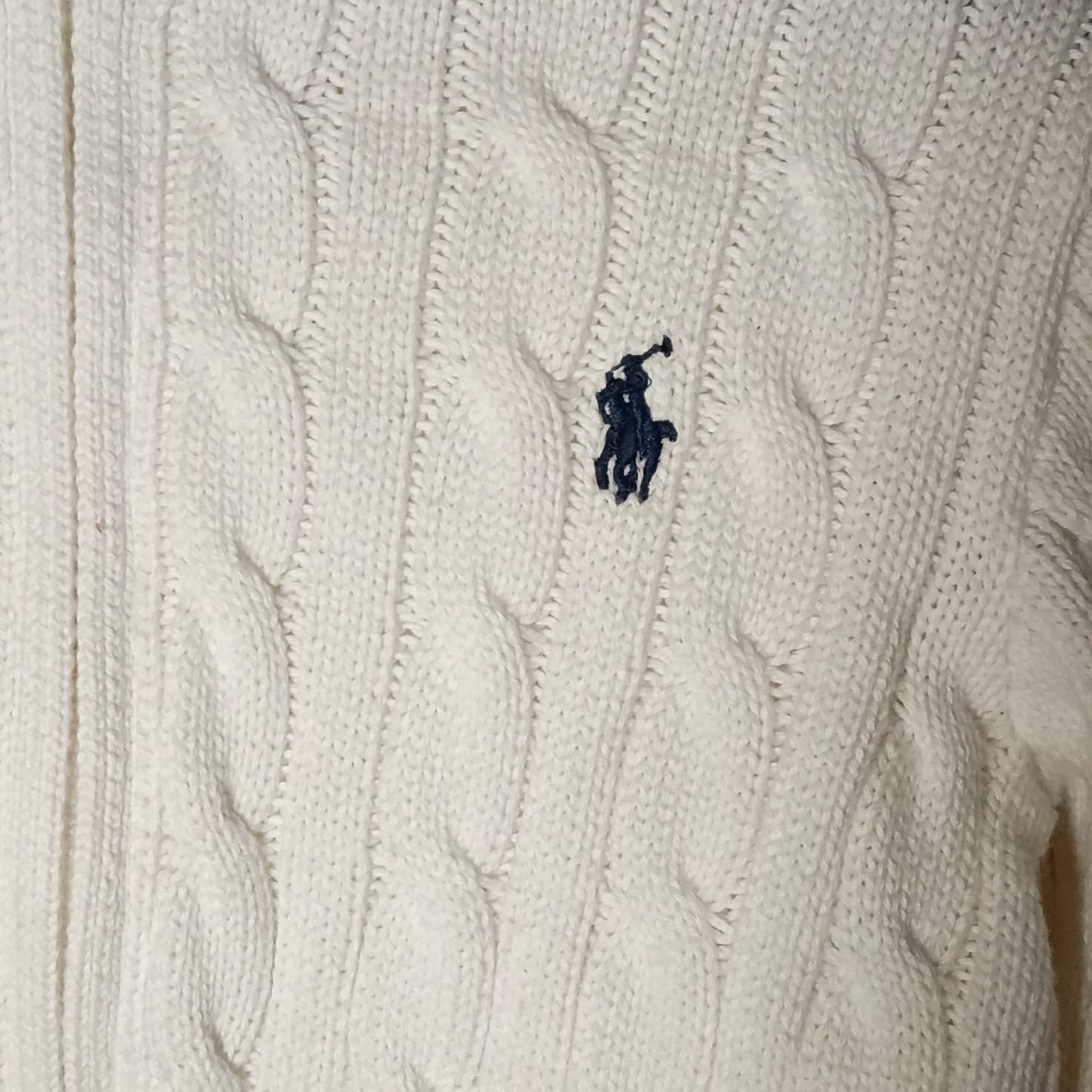 Ralph Lauren 24 Months White Cable-Knit Cotton Knit Full Zip Mock Neck Sweater - Thumbnail 6