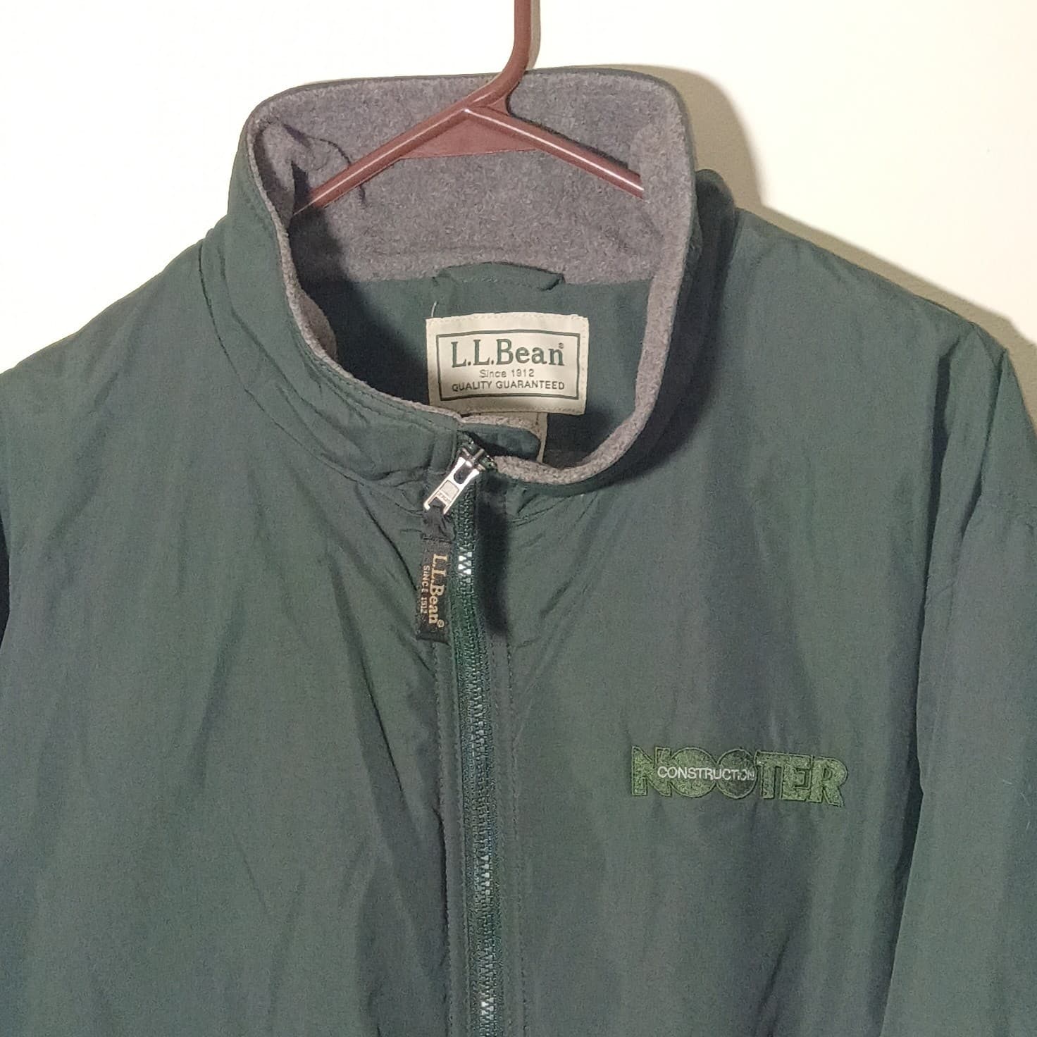 L.L.Bean Men's XL Green Full Zip Lined Nylon Jacket Stand-Up Collar Embroidered - Thumbnail 3