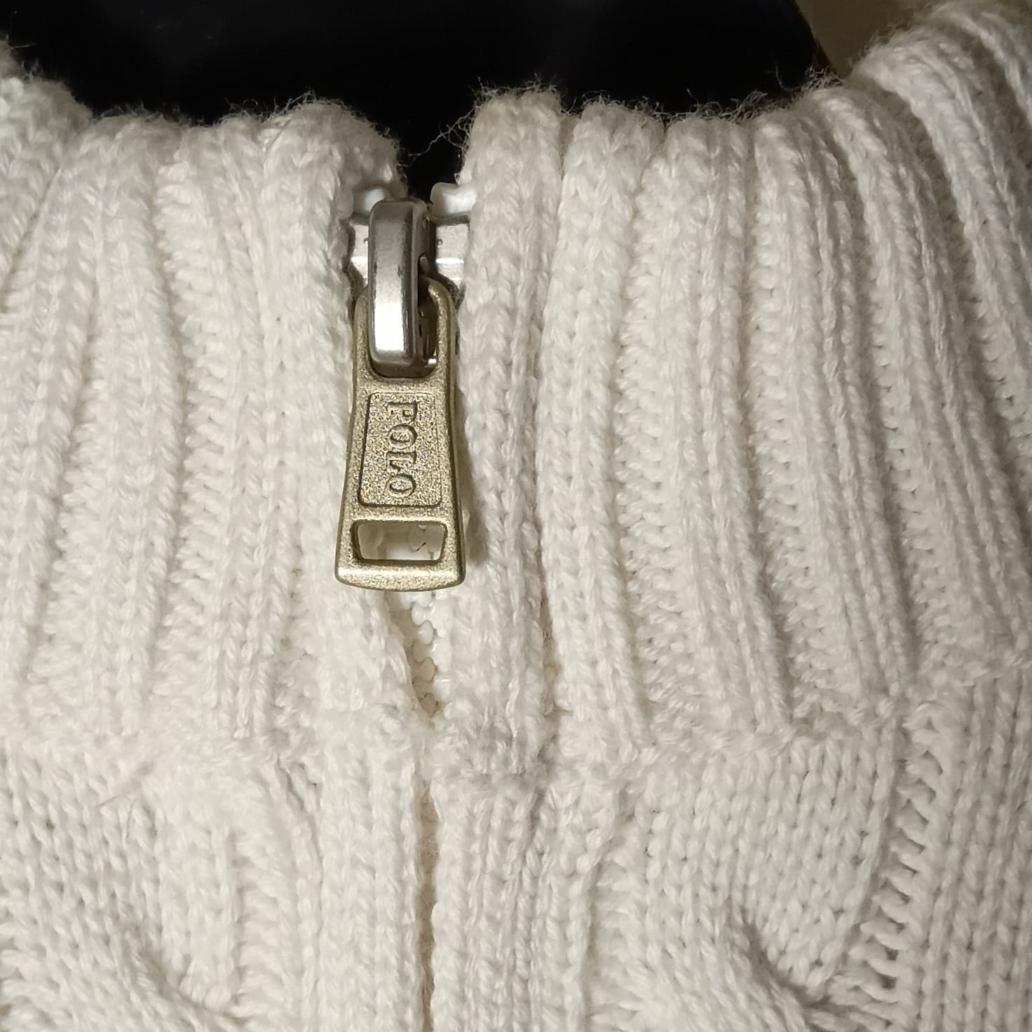 Ralph Lauren 24 Months White Cable-Knit Cotton Knit Full Zip Mock Neck Sweater - Thumbnail 7