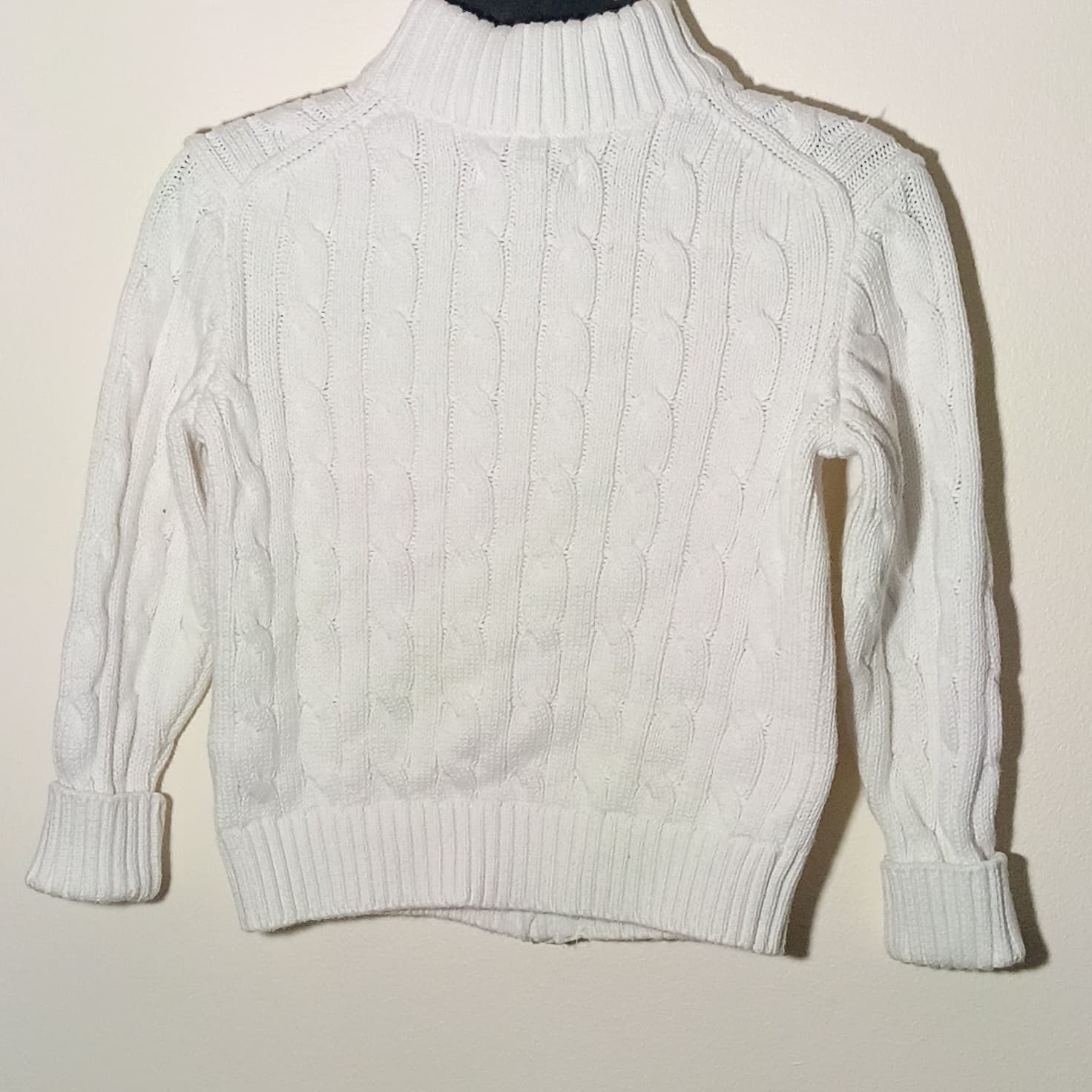 Ralph Lauren 24 Months White Cable-Knit Cotton Knit Full Zip Mock Neck Sweater - Thumbnail 10