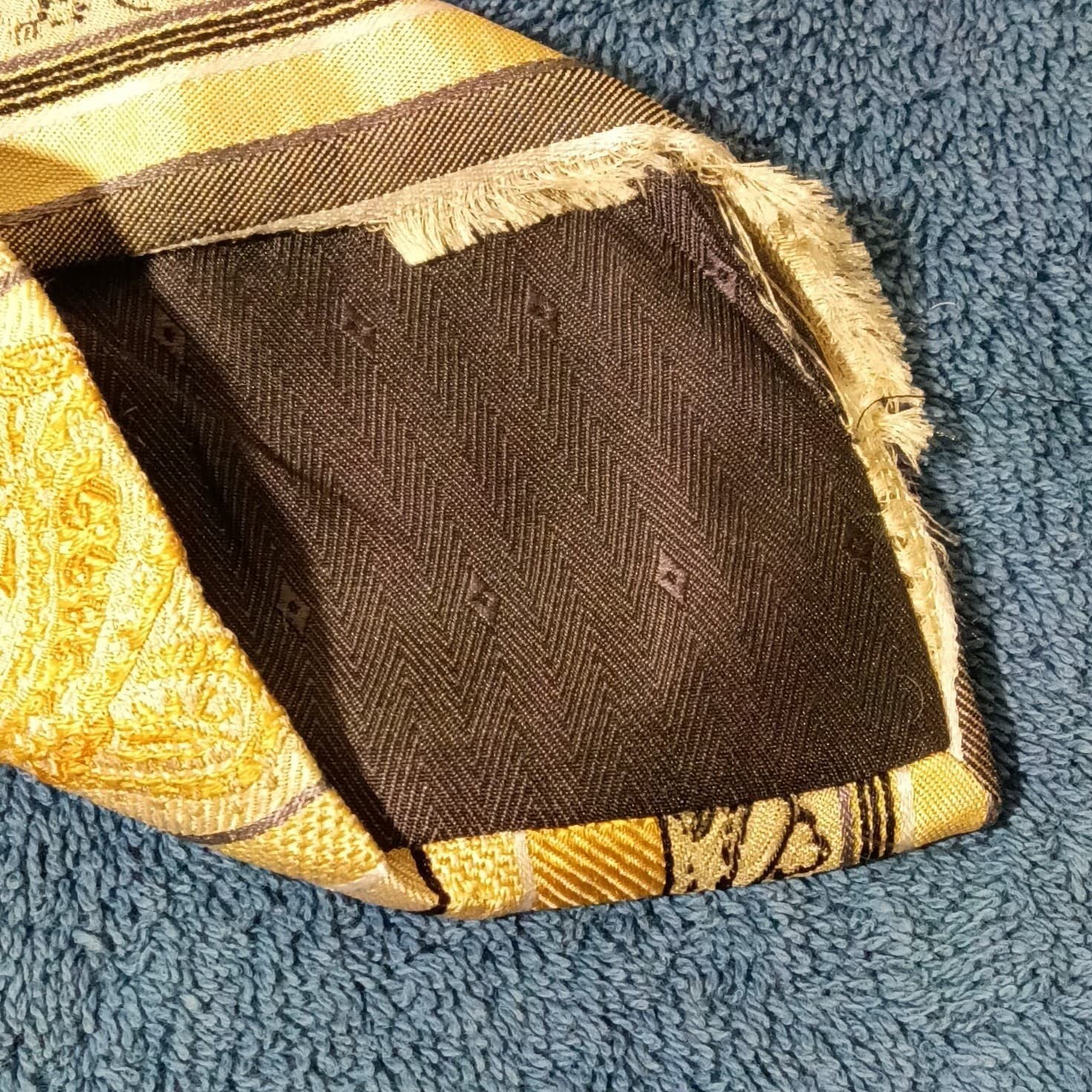 Stacy Adams Men’s Silk Tie Grande Knot Gold, Brown & Cream Striped - Thumbnail 2