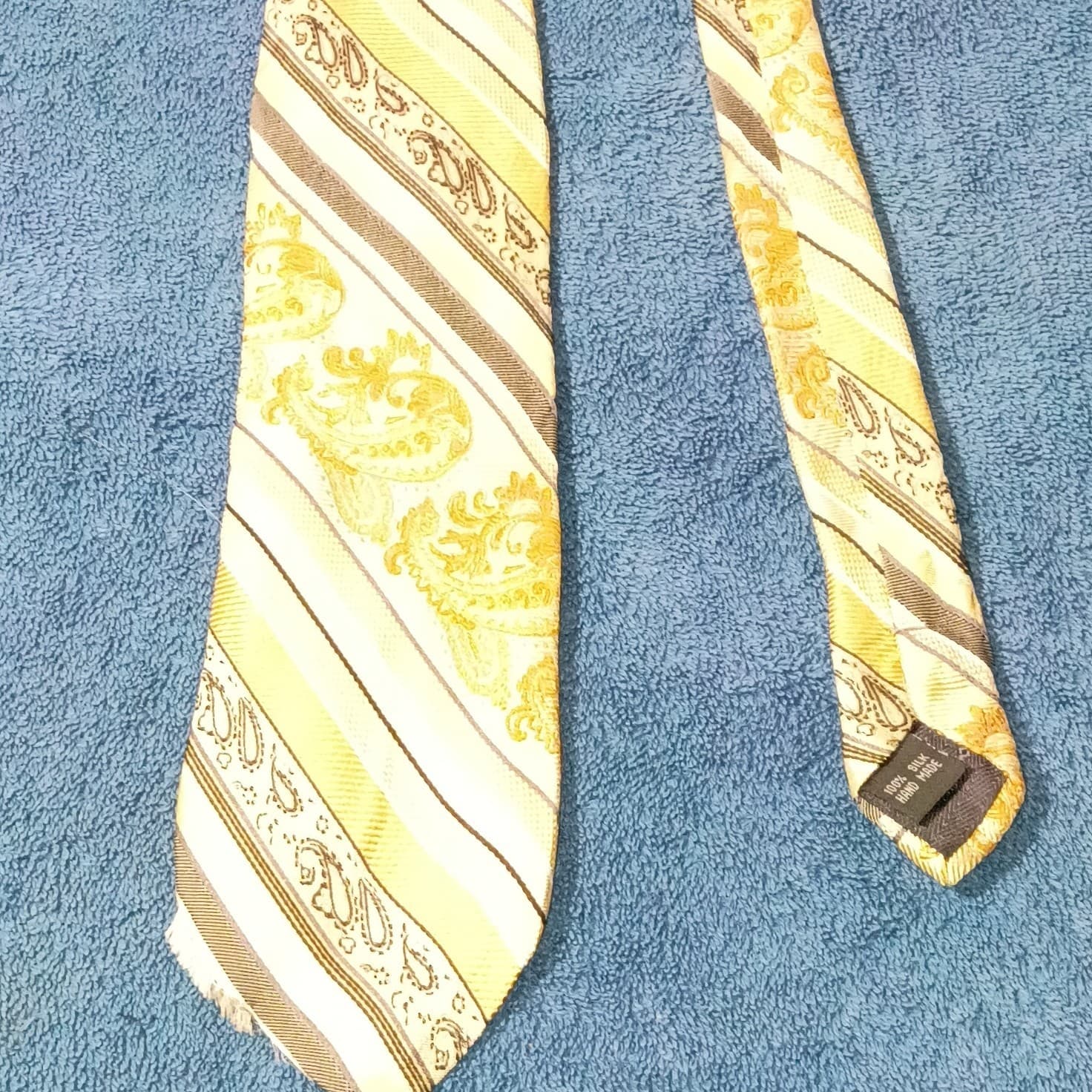 Stacy Adams Men’s Silk Tie Grande Knot Gold, Brown & Cream Striped - Thumbnail 4