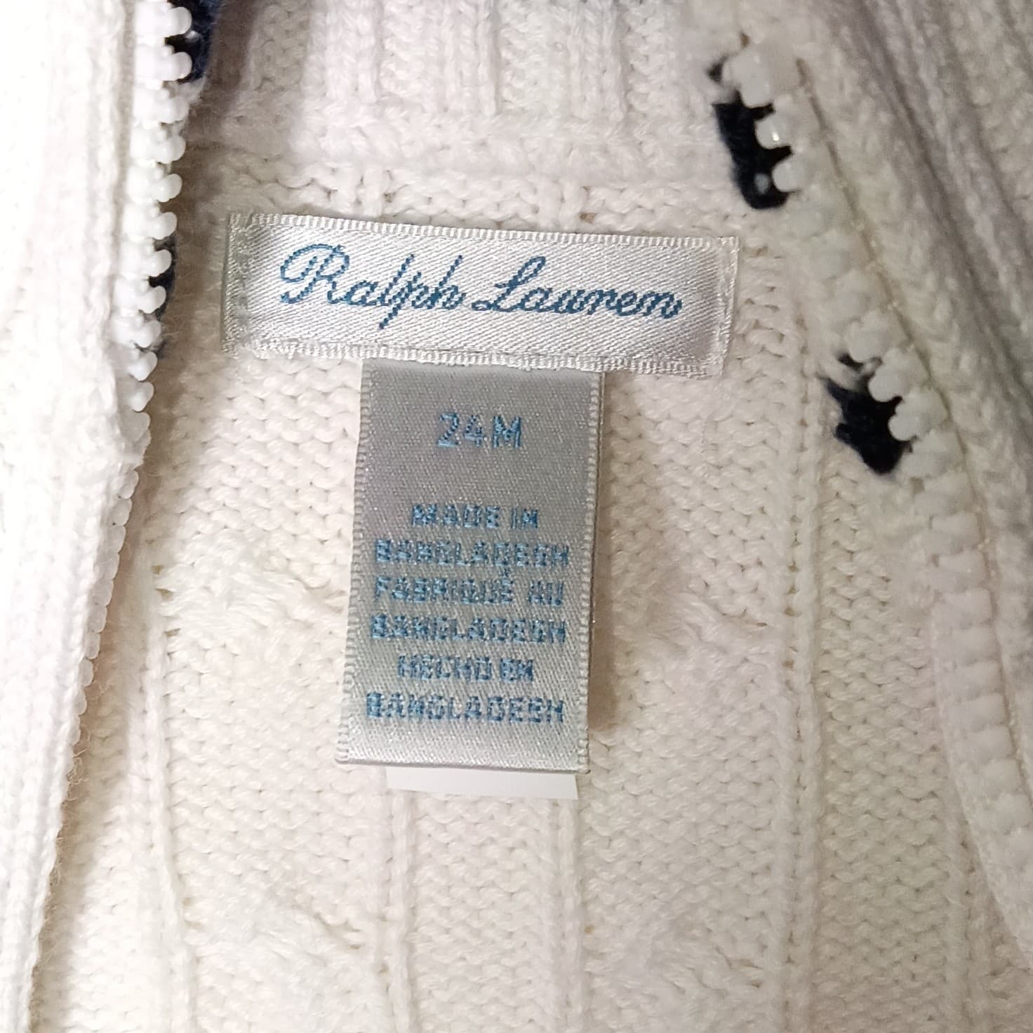 Ralph Lauren 24 Months White Cable-Knit Cotton Knit Full Zip Mock Neck Sweater - Thumbnail 8