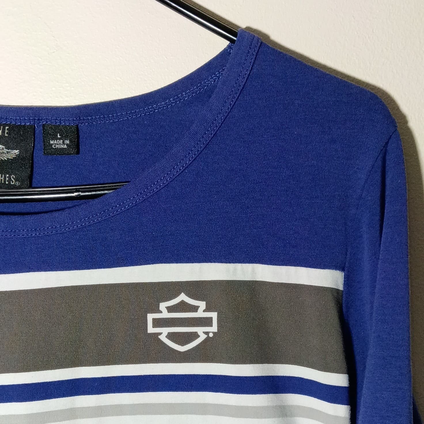 Harley Davidson Womens Shirt Tee Long Sleeve Purple White Stripe Large - Thumbnail 3