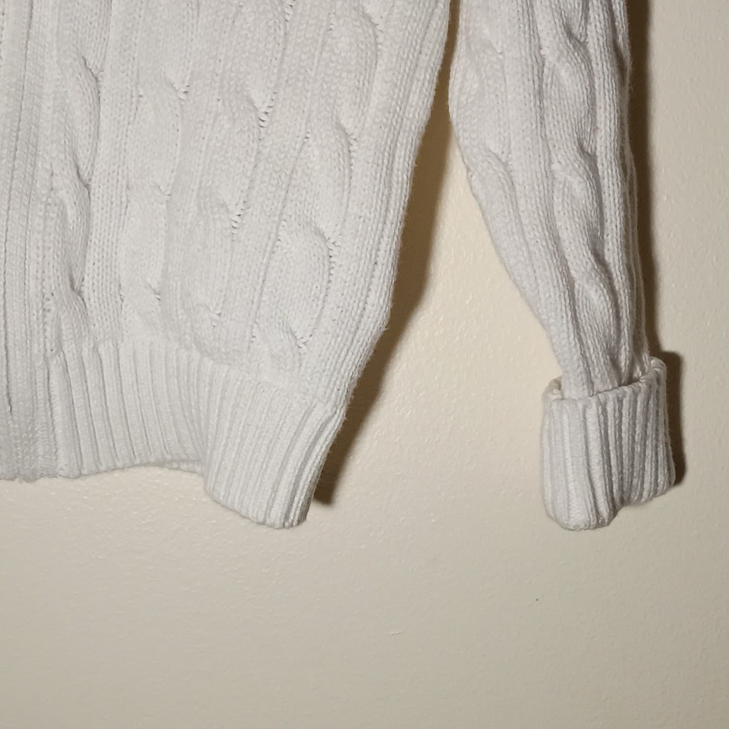 Ralph Lauren 24 Months White Cable-Knit Cotton Knit Full Zip Mock Neck Sweater - Thumbnail 5