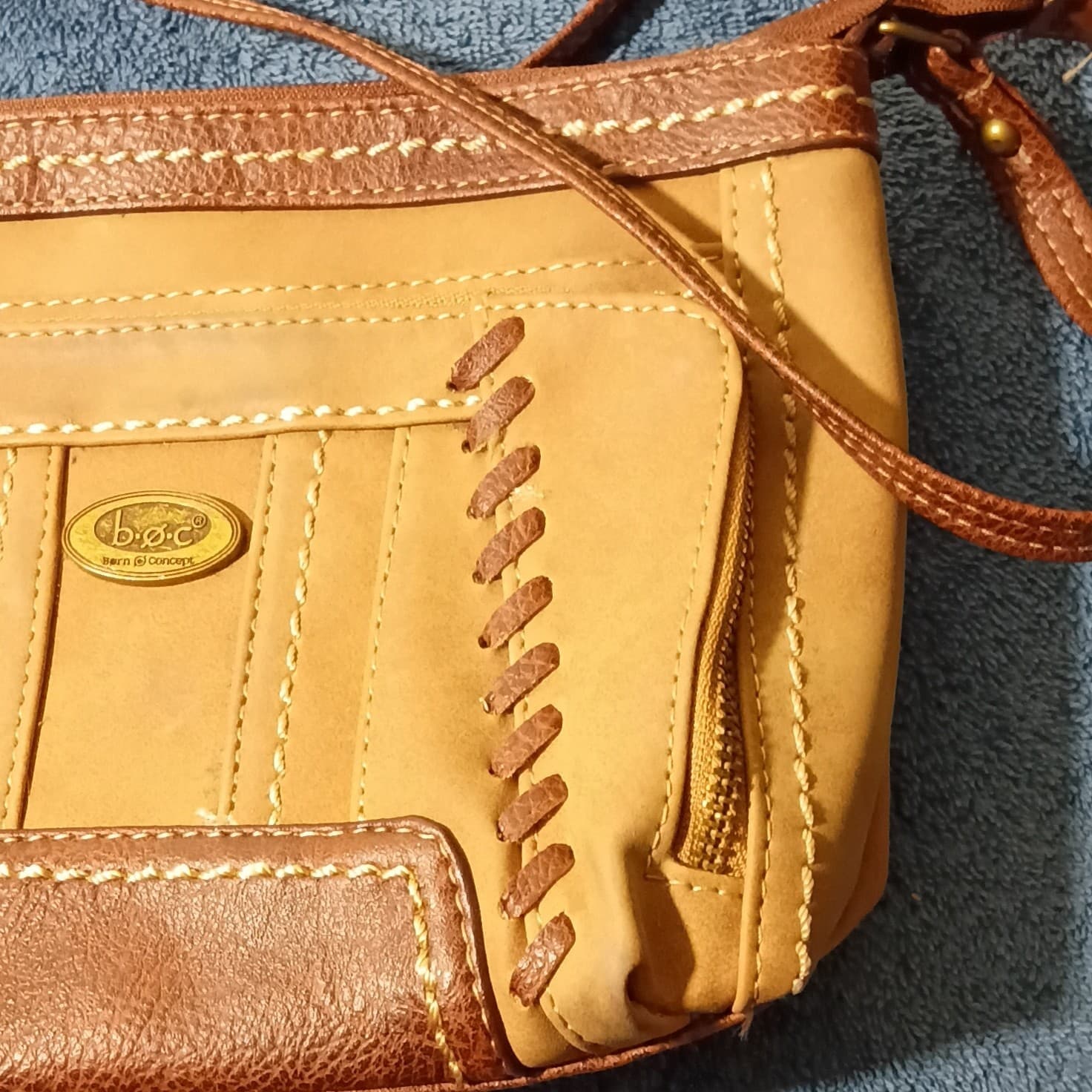 BOC Crossbody Purse Shoulder Bag Brown Tan Leather Born Concept B.O.C. Handbag - Thumbnail 5