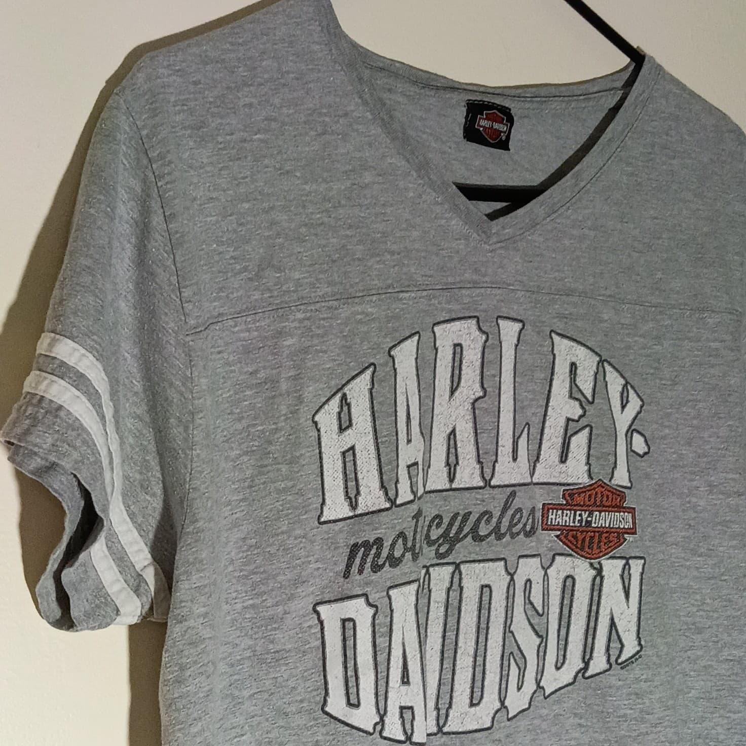HARLEY DAVIDSON Motorcycles V-Neck T Shirt Women's Large Heather Grey - Thumbnail 5