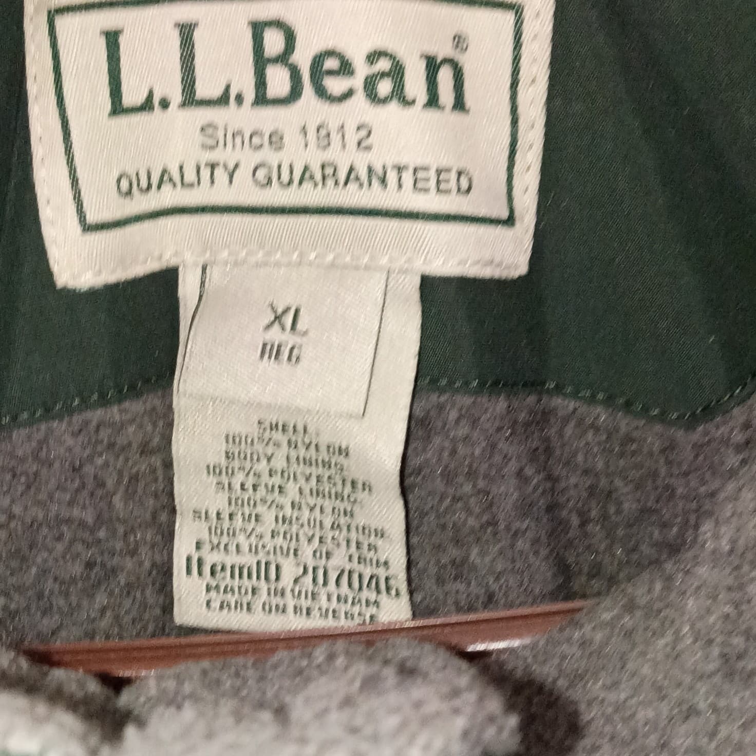 L.L.Bean Men's XL Green Full Zip Lined Nylon Jacket Stand-Up Collar Embroidered - Thumbnail 2