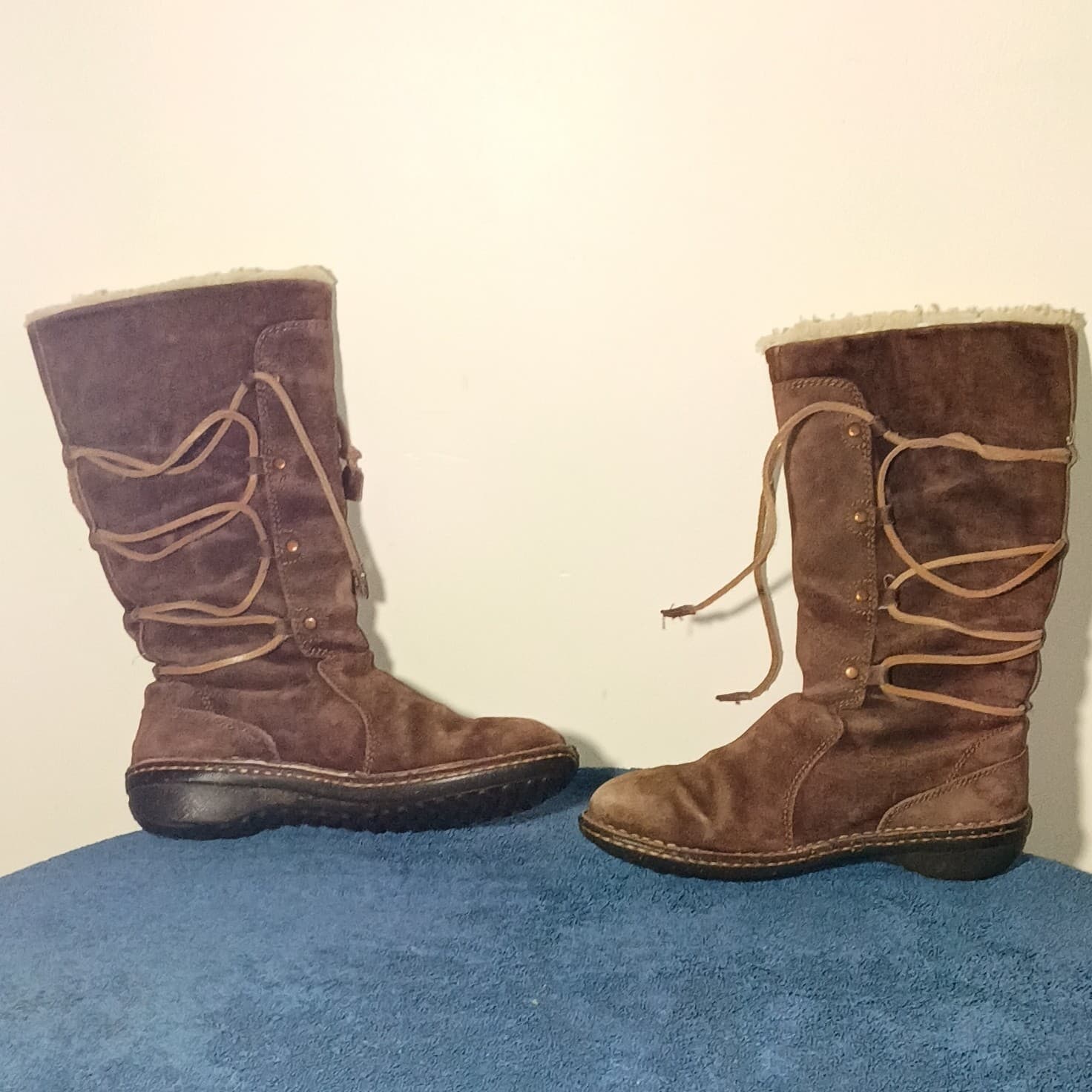 Womens Size 7 Ugg Australia Brown Leather Mid Calf Boots Lace Up Back - Thumbnail 8