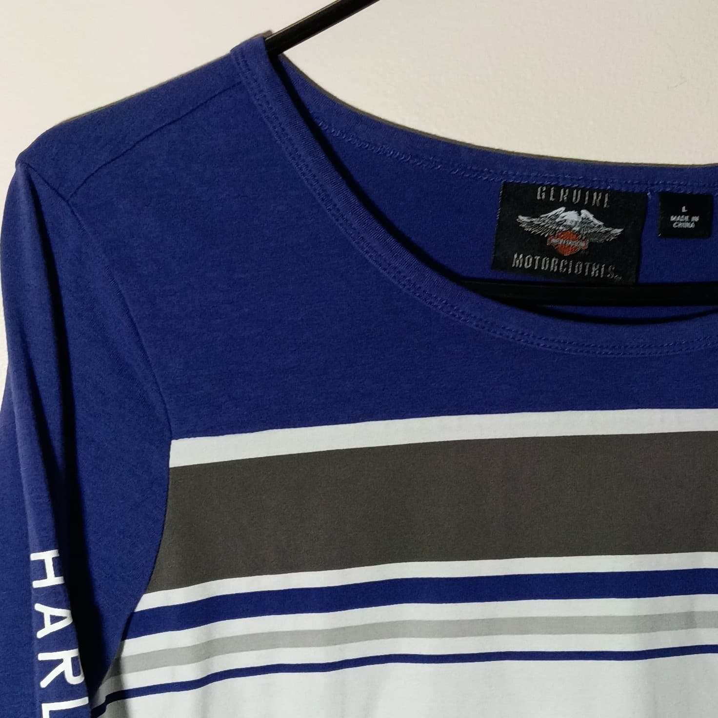 Harley Davidson Womens Shirt Tee Long Sleeve Purple White Stripe Large - Thumbnail 8
