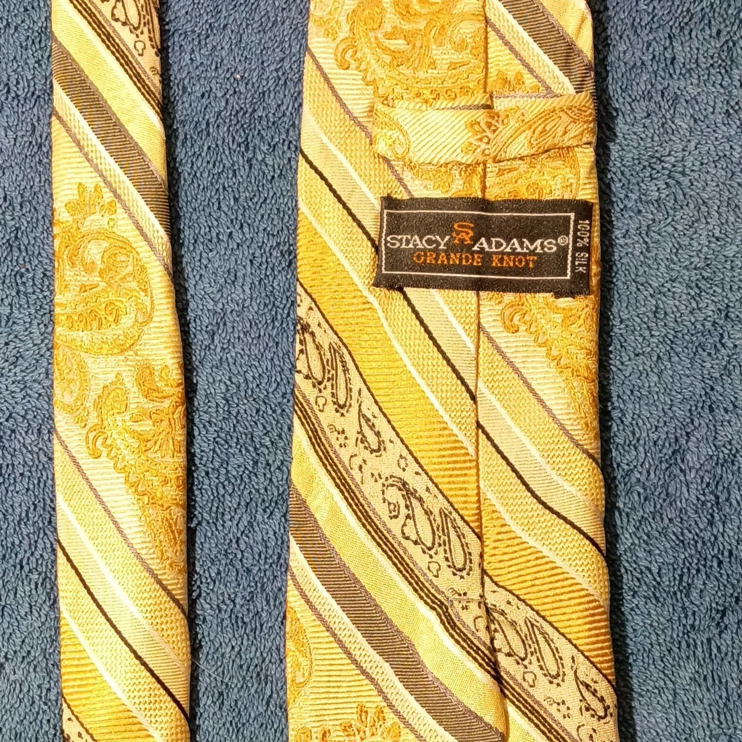 Stacy Adams Men’s Silk Tie Grande Knot Gold, Brown & Cream Striped - Thumbnail 8