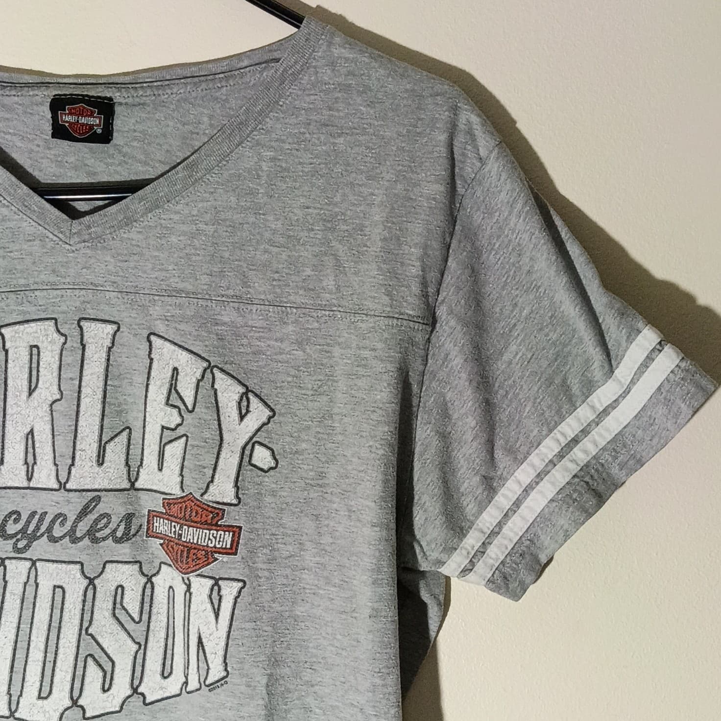 HARLEY DAVIDSON Motorcycles V-Neck T Shirt Women's Large Heather Grey - Thumbnail 2