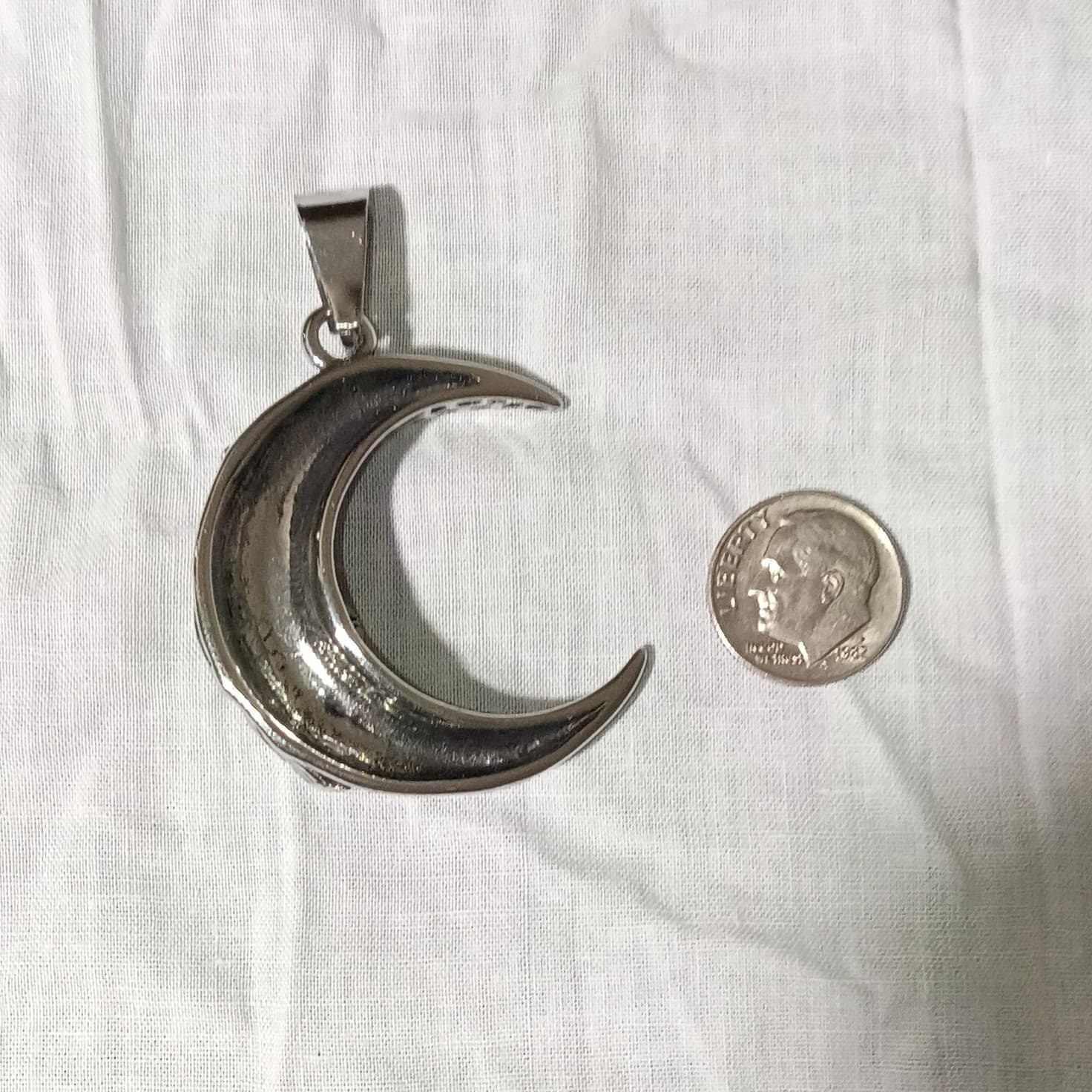 Crescent Moon Rose Floral Pendant Charm ~1.5" Silver Tone Gothic Wiccan Jewelry - Thumbnail 2