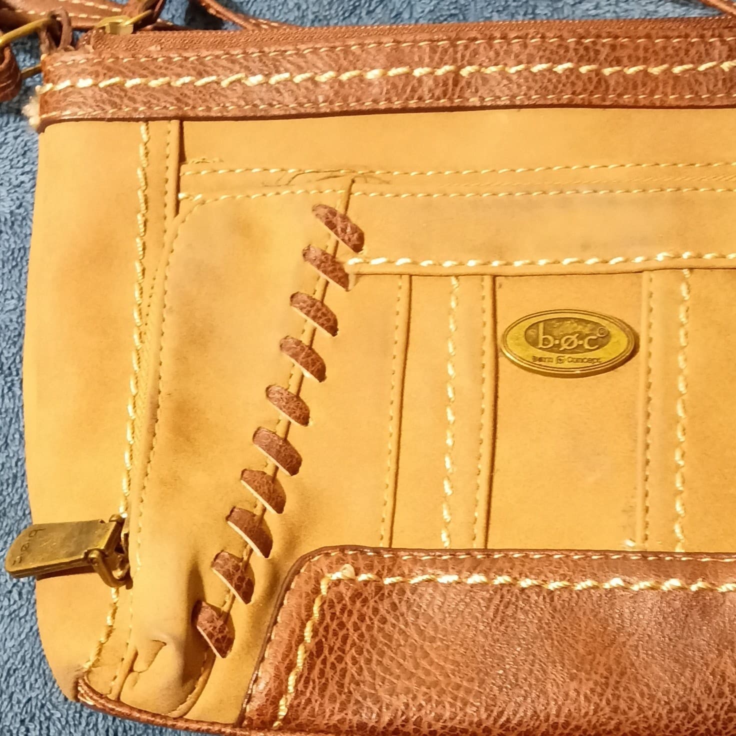 BOC Crossbody Purse Shoulder Bag Brown Tan Leather Born Concept B.O.C. Handbag - Thumbnail 4
