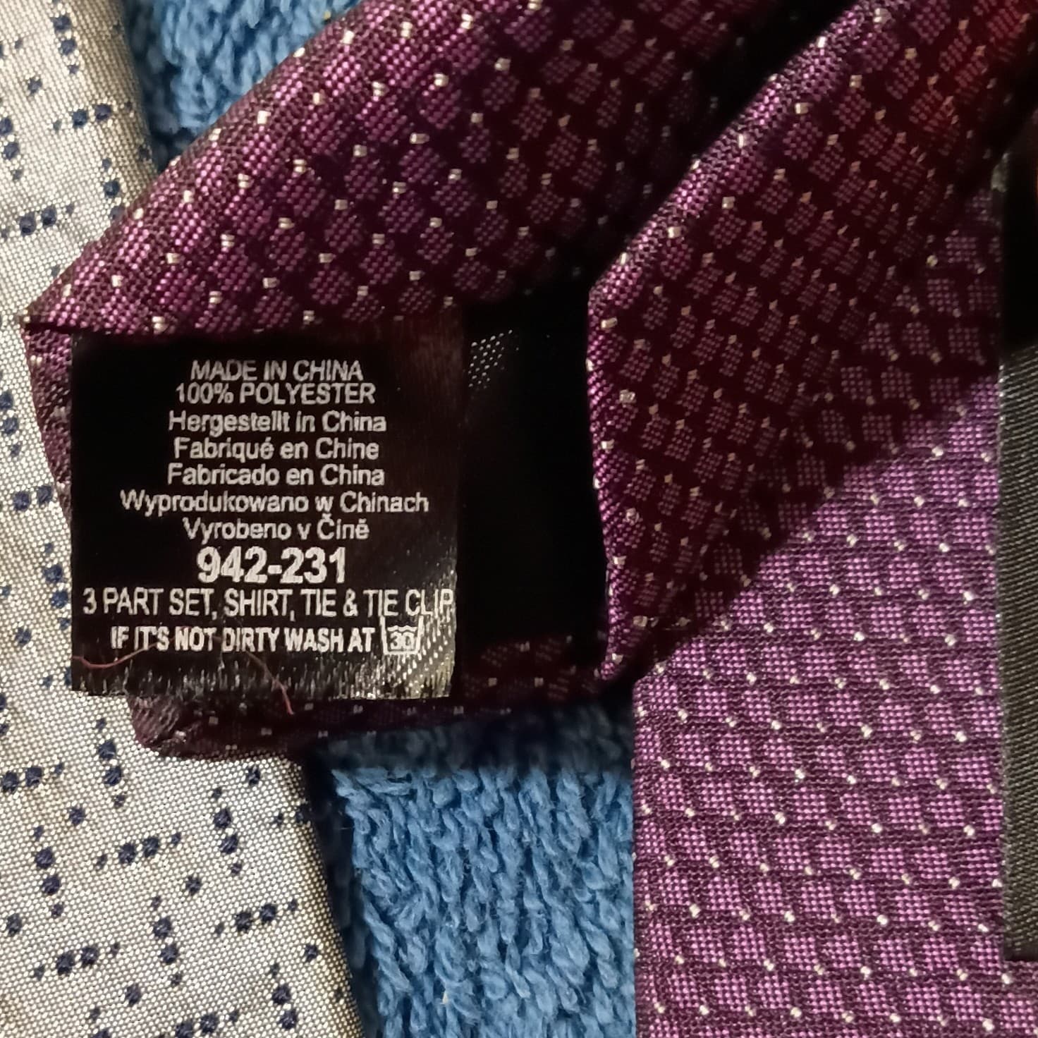 John Henry & Next Men’s Woven Tie Lot 2 Silk & Polyester Silver Purple Geometric - Thumbnail 9