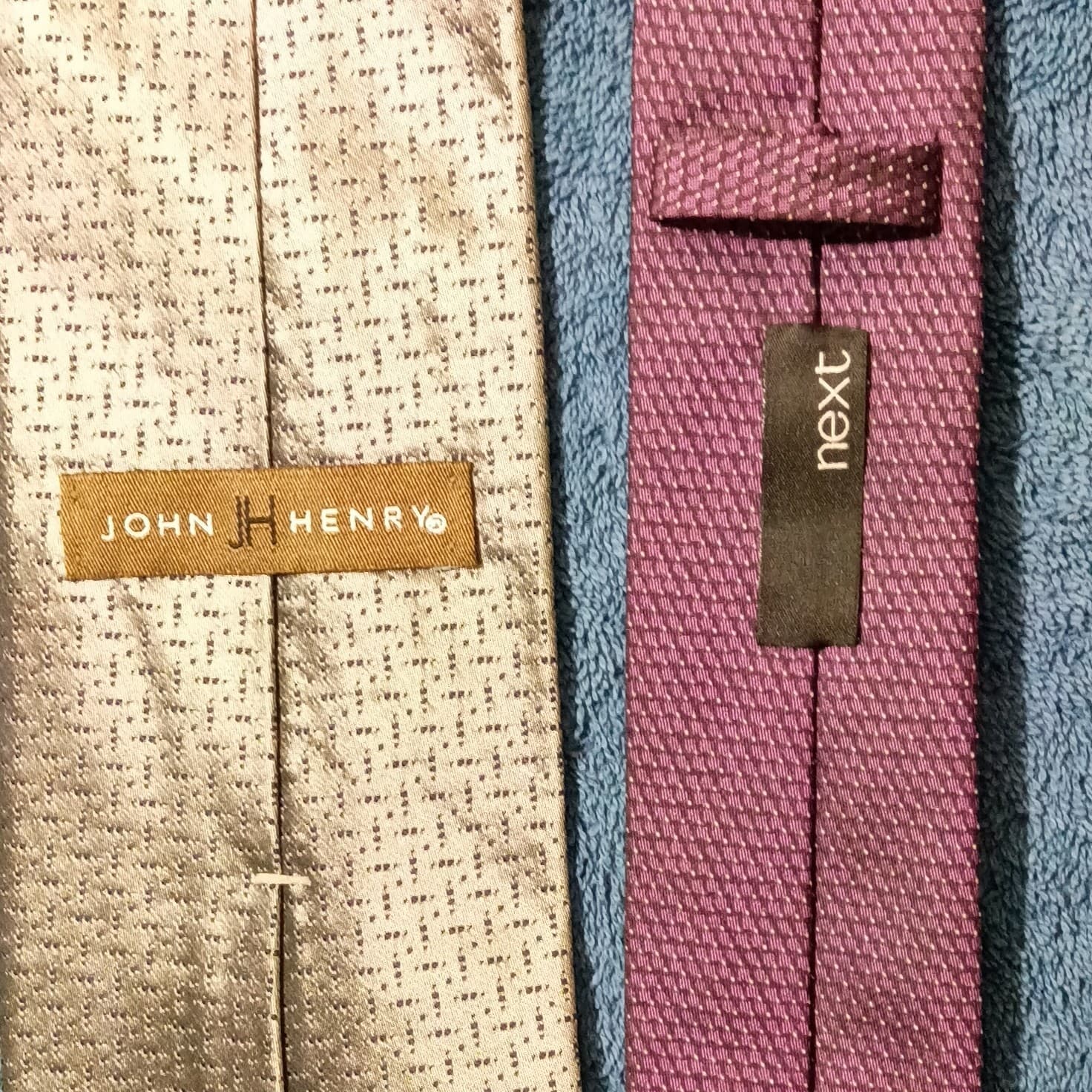 John Henry & Next Men’s Woven Tie Lot 2 Silk & Polyester Silver Purple Geometric - Thumbnail 7