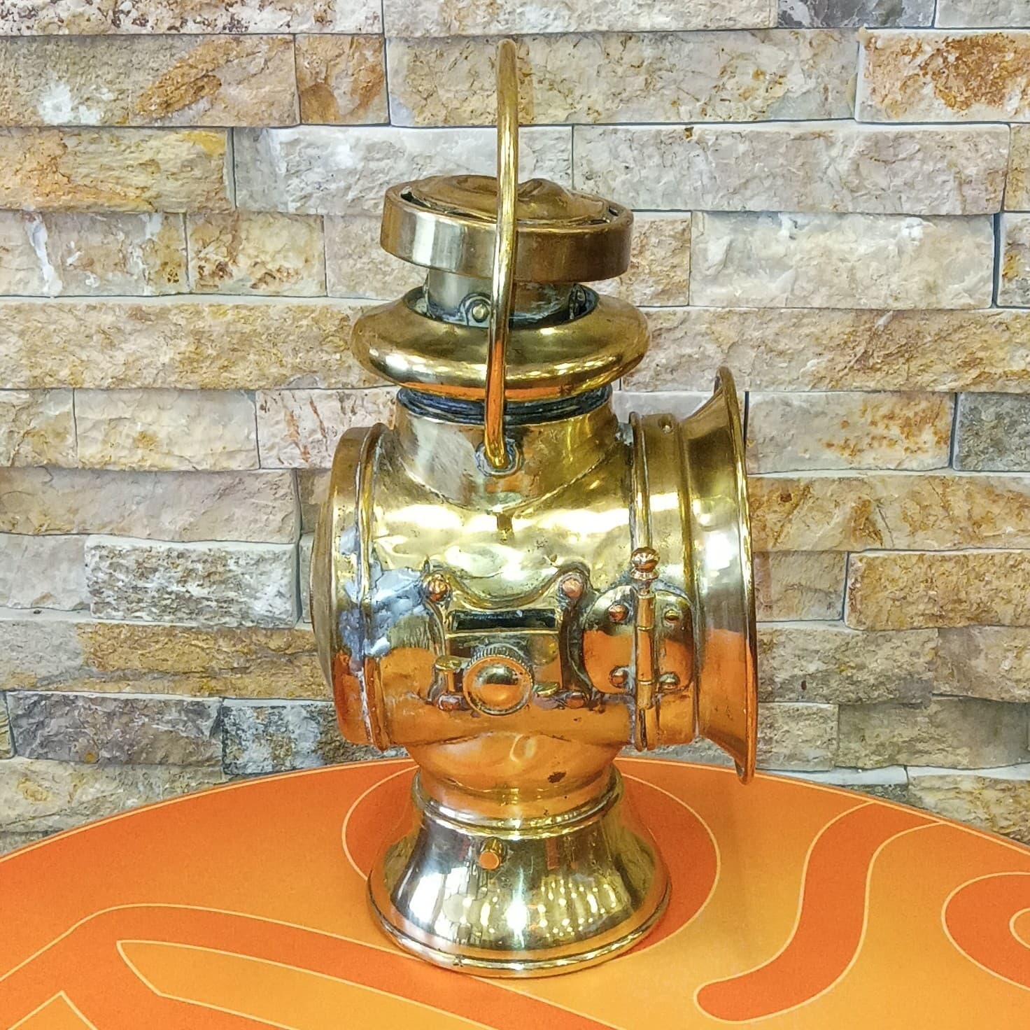 Vintage Brass HOWES & BURLEY BIRMINGHAM ILLUMINATED SIDE CAR LAMP Old Original - Thumbnail 4